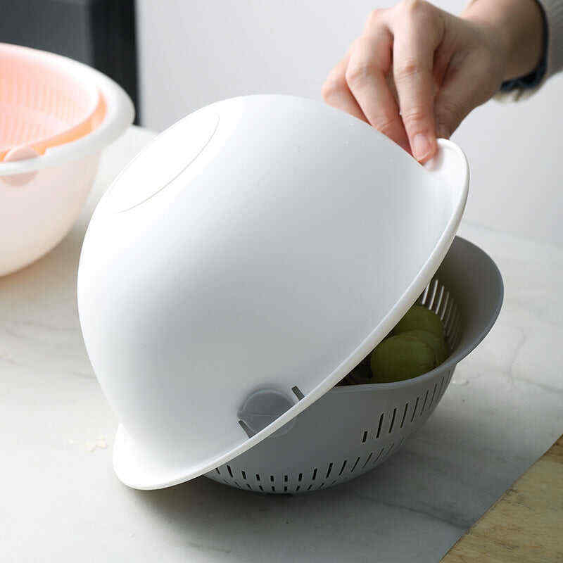 Kitchen Silicone Double Drain Basket Bowl