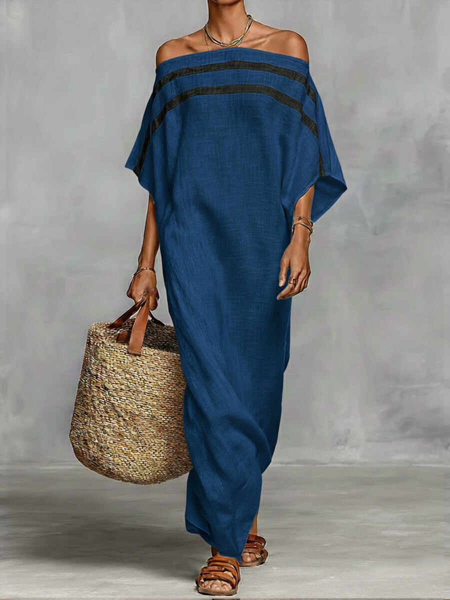 🔥Summer Arrivals🌟Off-the-shoulder, Straight-neck Linen And Cotton Dress