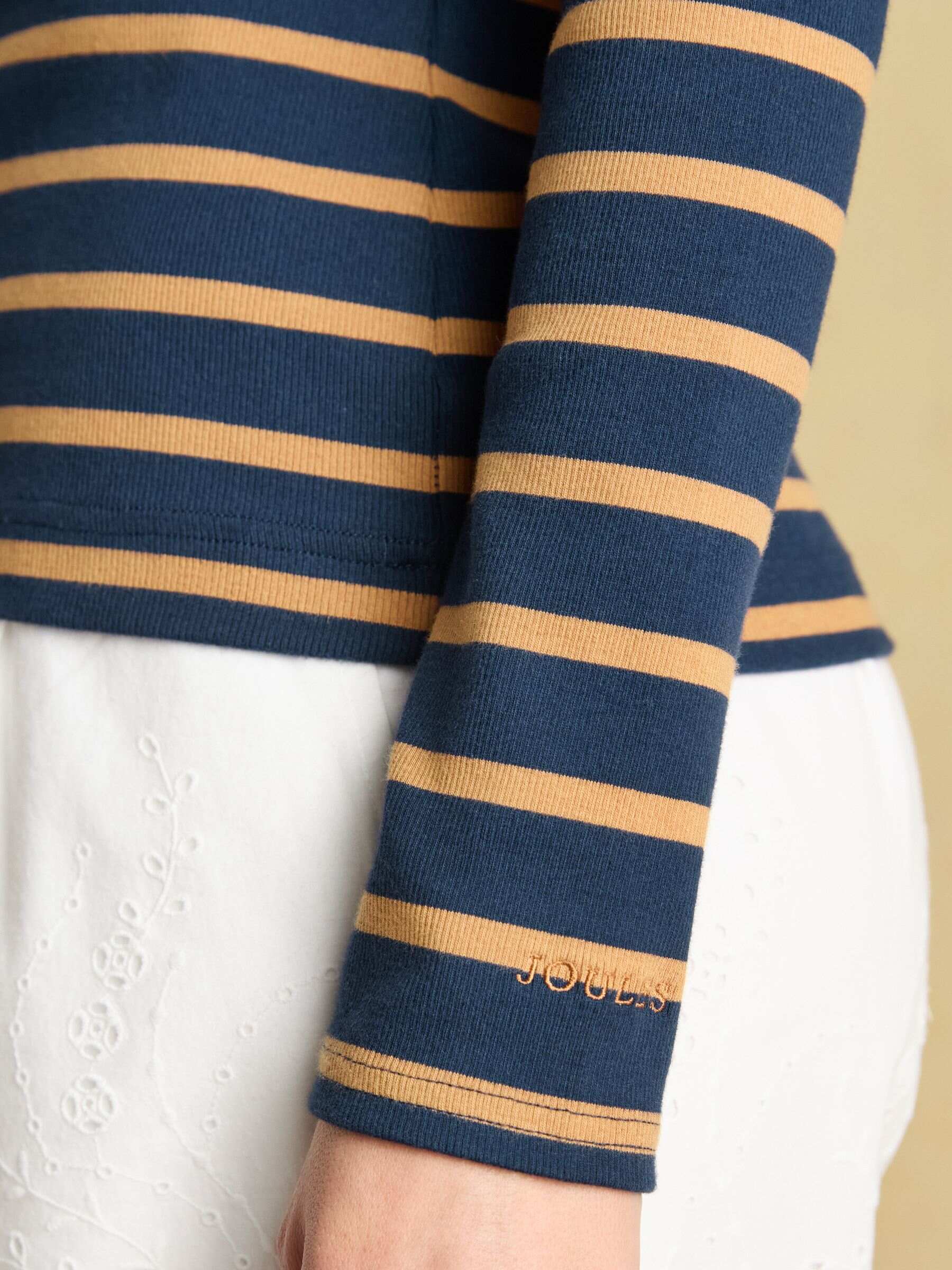 Fairfield Navy Blue & Brown Ribbed Long Sleeve Striped Polo Shirt