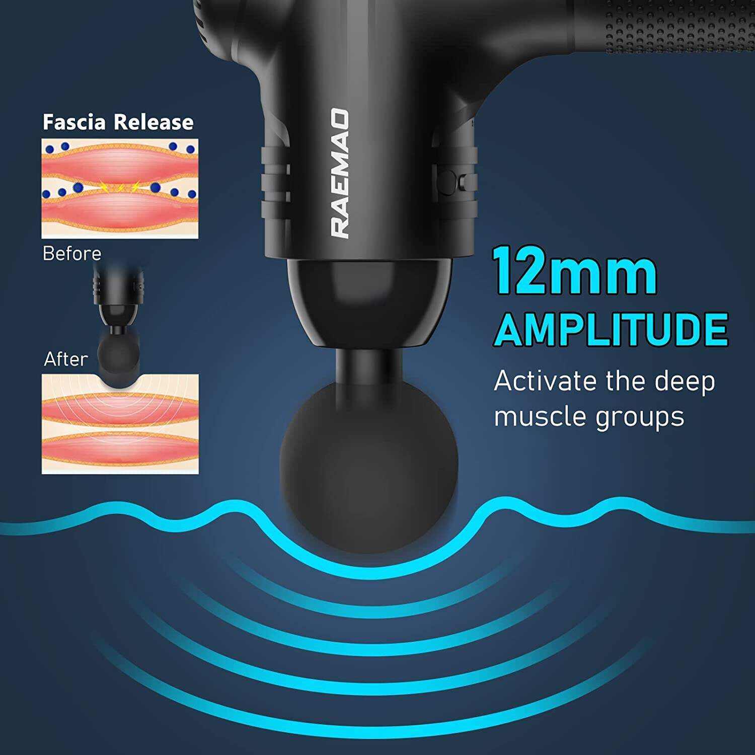 RAEMAO Massage Gun Deep Tissue, Back Massage Gun for Athletes for Pain Relief Attaching 8 PCS Specialized Replacement Heads, Percussion Massager with 10 Speeds & LED Screen, Carbon