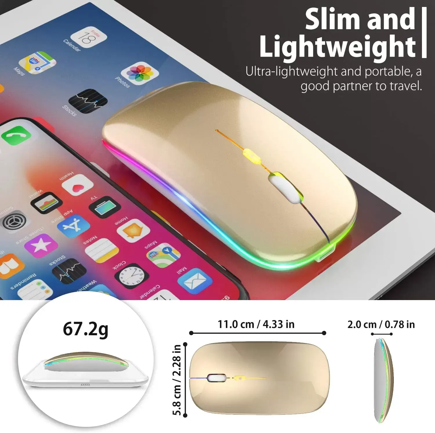 [Upgrade] LED Wireless Mouse, Slim Silent Mouse 2.4G Portable Mobile Optical Office Mouse with USB & Type-c Receiver, 3 Adjustable DPI Levels for Notebook, PC, Laptop, Computer, MacBook (Pink)