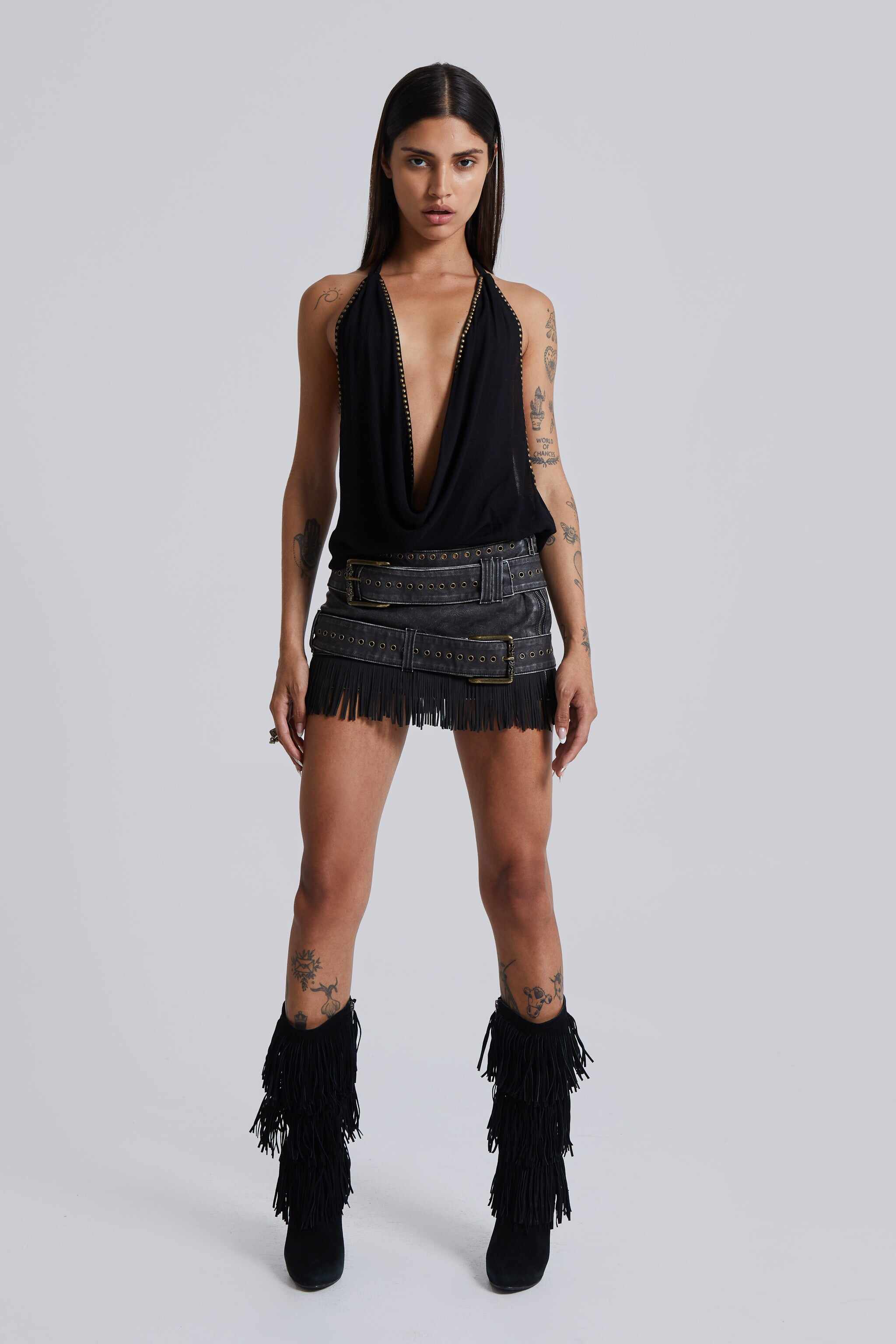 Tatiana Backless Studded Top in Black