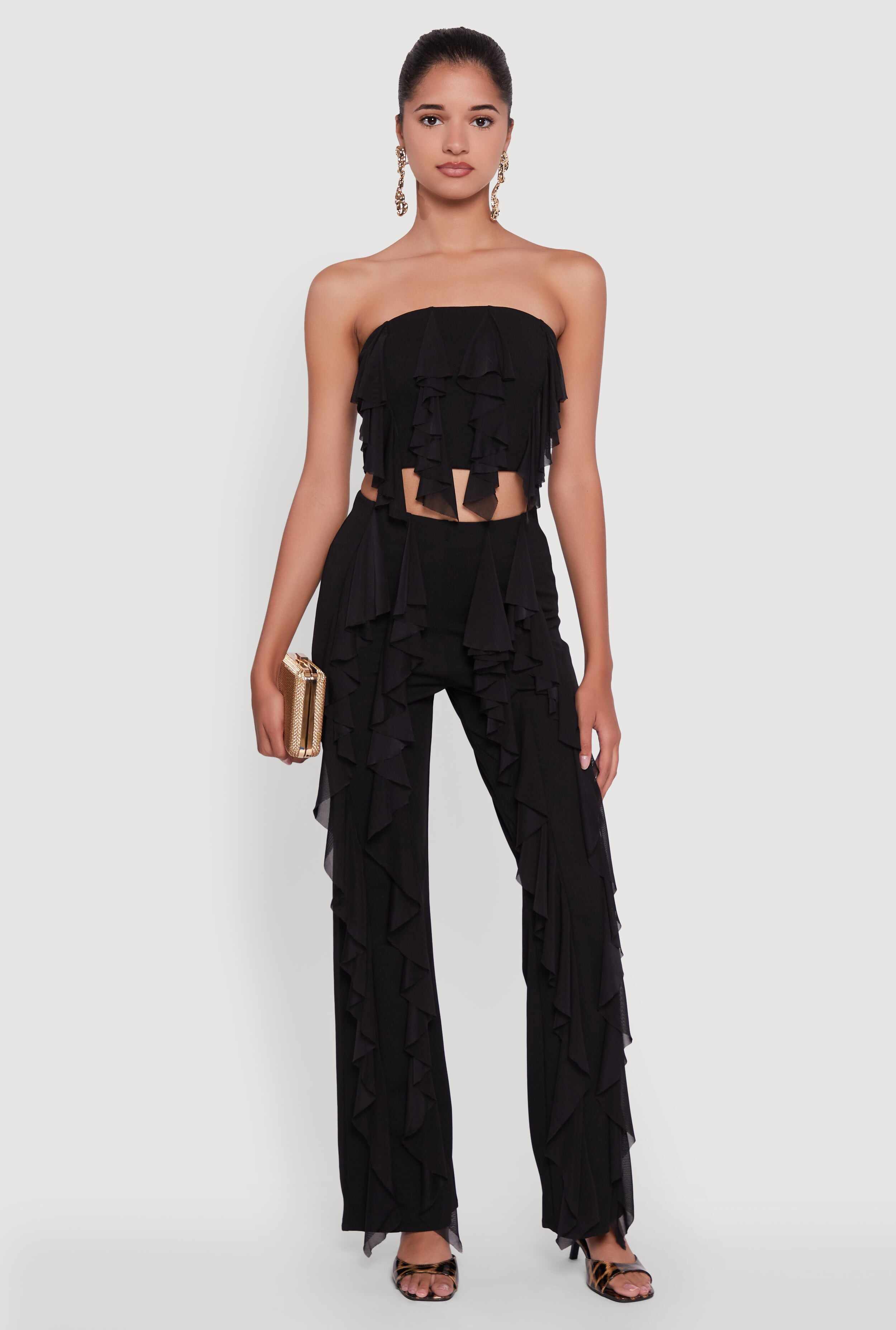 Ruffle Trim Crop Tube Top