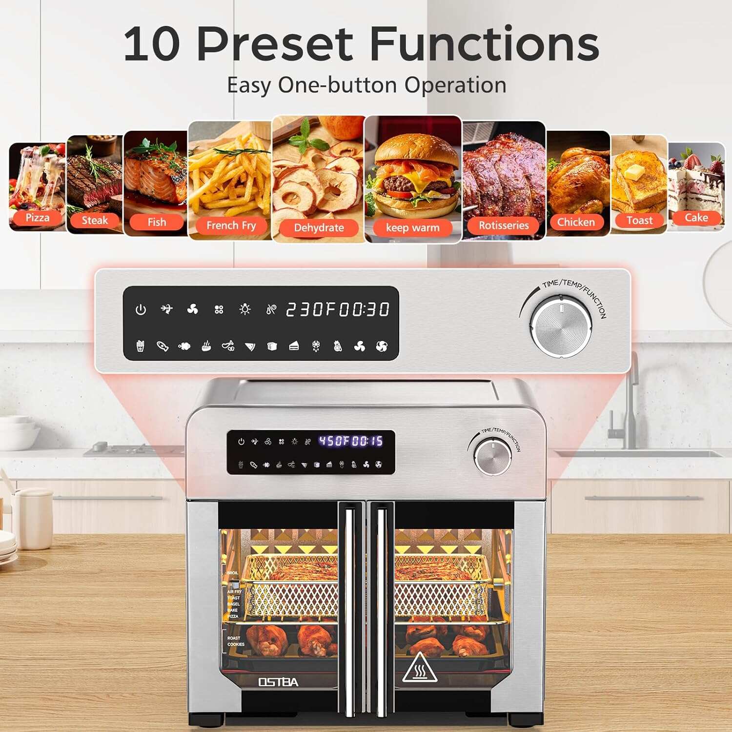 24QT French Door Air Fryer Toaster Oven Combo 10-in-1, 30% Faster 90% Less Oil, 102 Recipes & 7 Accessories, Stainless Steel