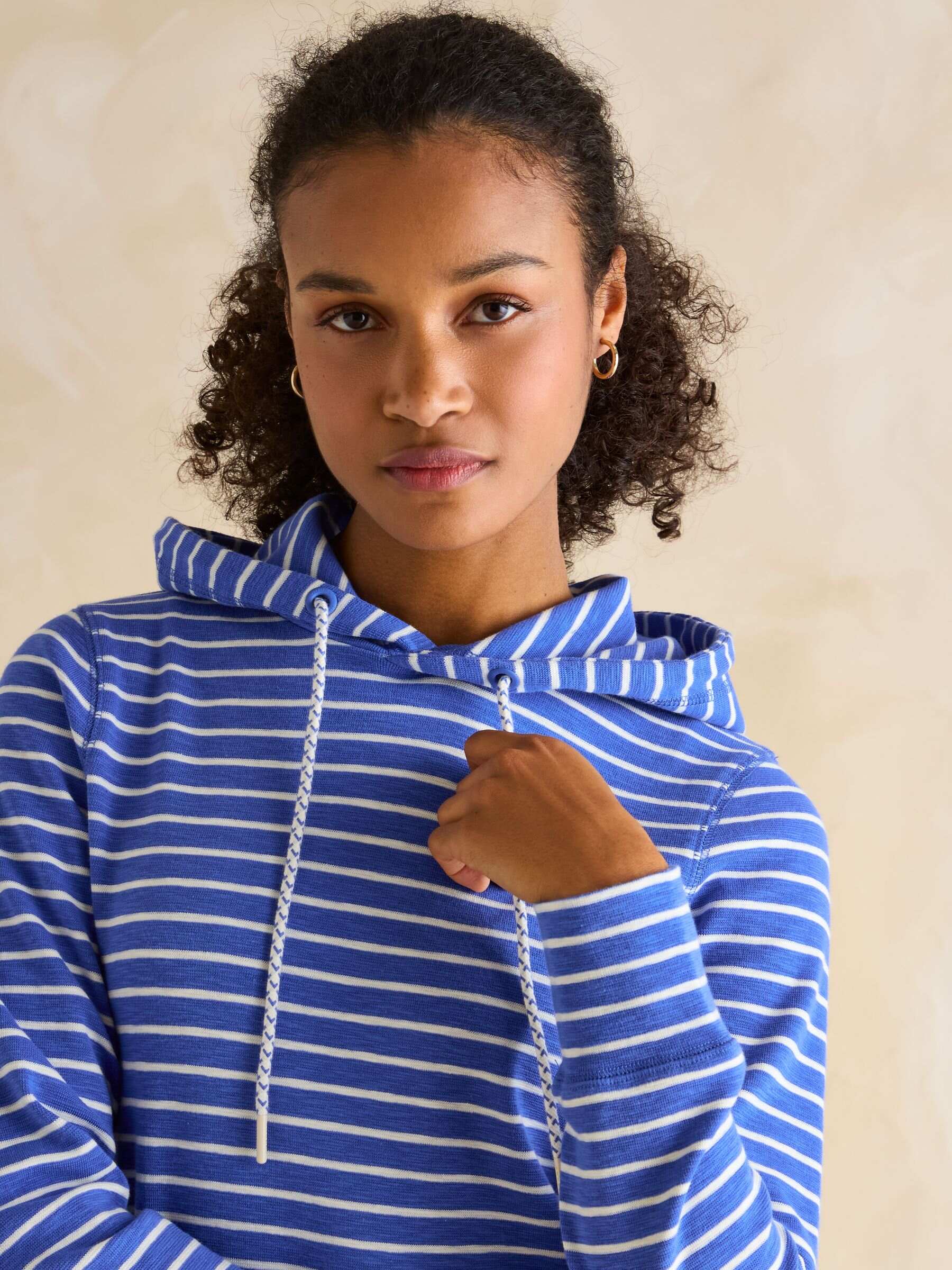 Marlston Blue Striped Cotton Rich Slim Fit Hoodie