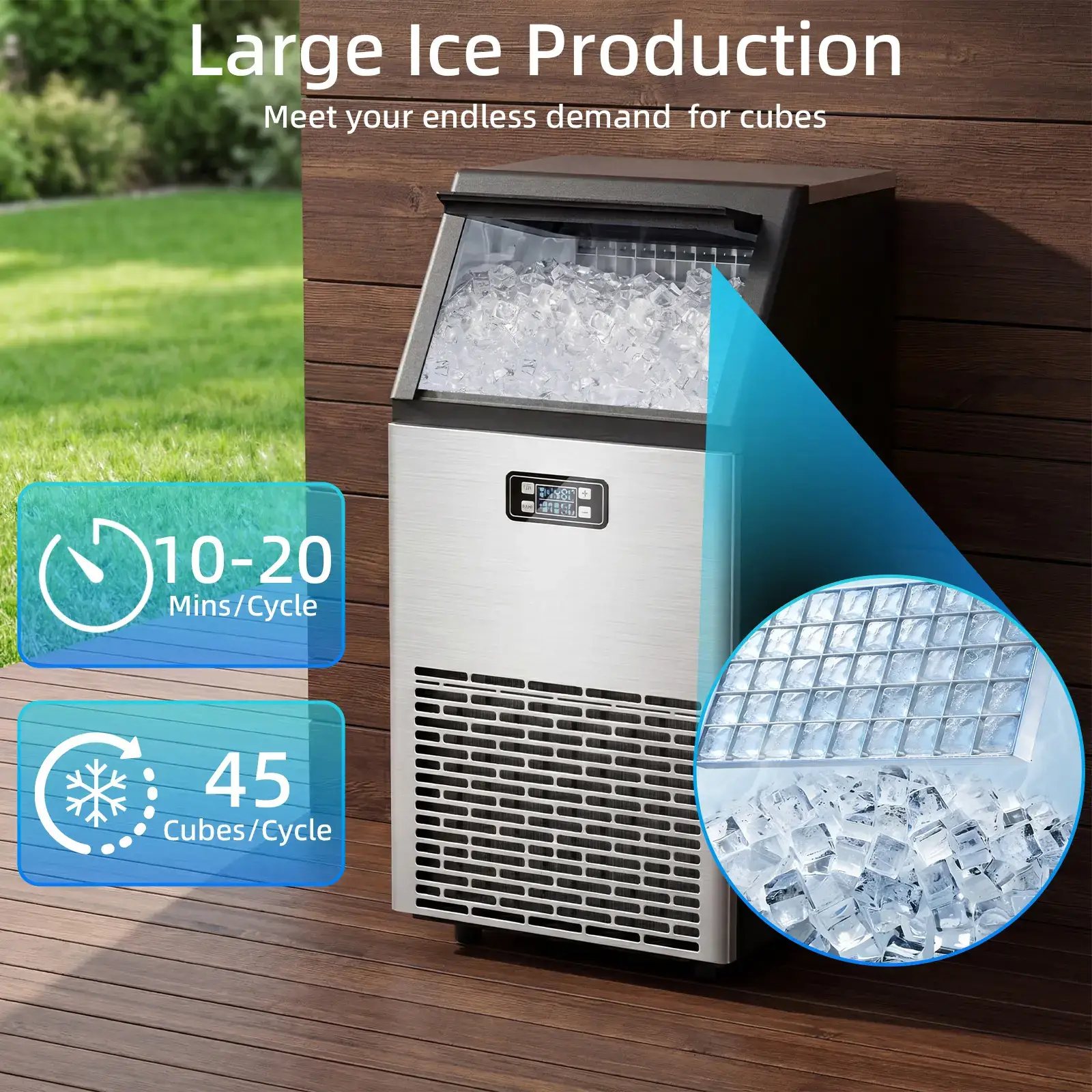 Commercial Ice Maker  V2.0, 100 lbs, 2-Way Add Water, Large Ice Maker Self Cleaning, Ice Machine with 24 Hour Timer,33 lbs Basket, Stainless Steel Ice Makers for School, Home, Bar, RV