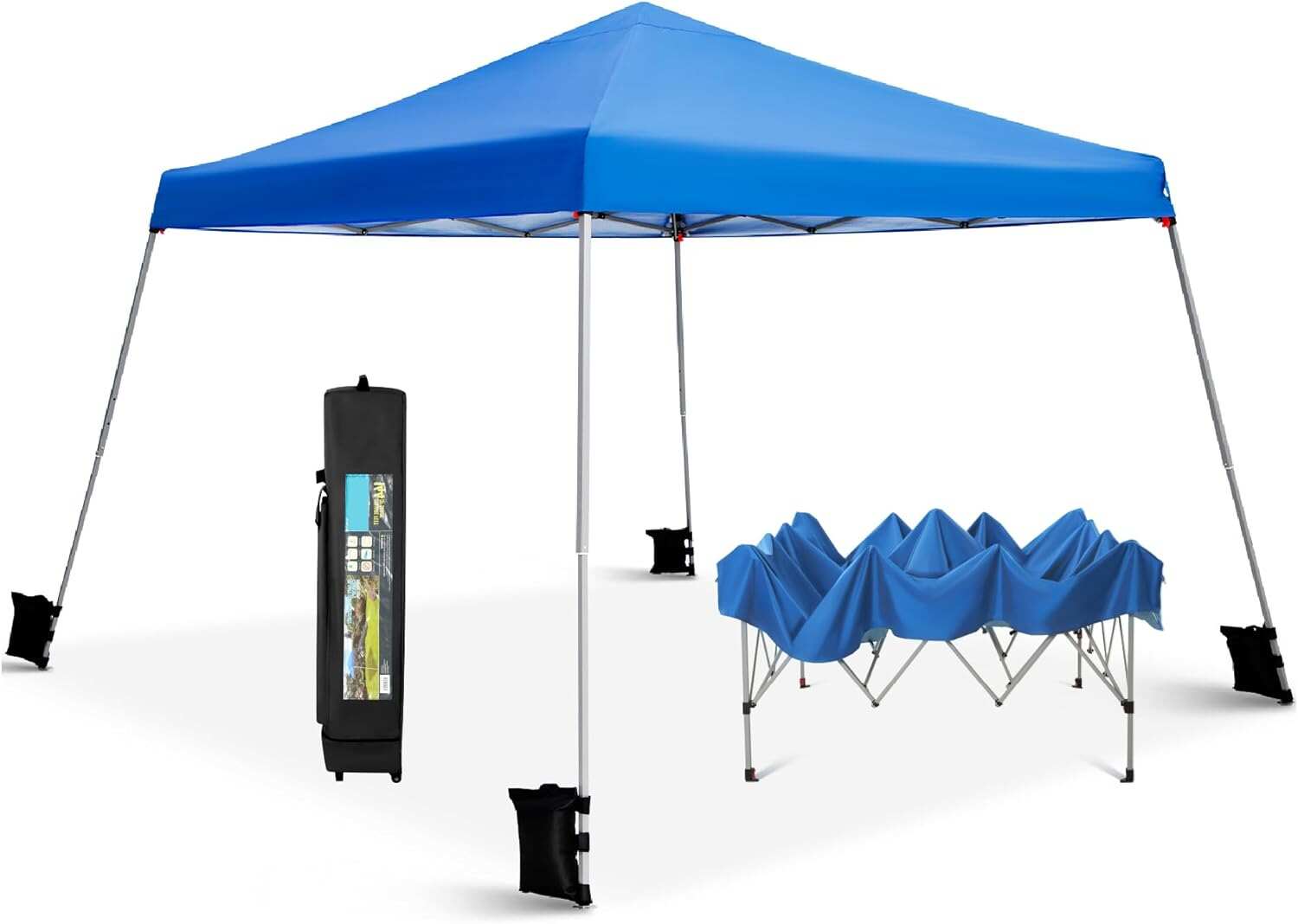 PHI VILLA Outdoor Pop up Canopy 10'x10' Tent Camping Sun Shelter-Series Party Tent, 100 Sq. Ft of Shade (Blue)