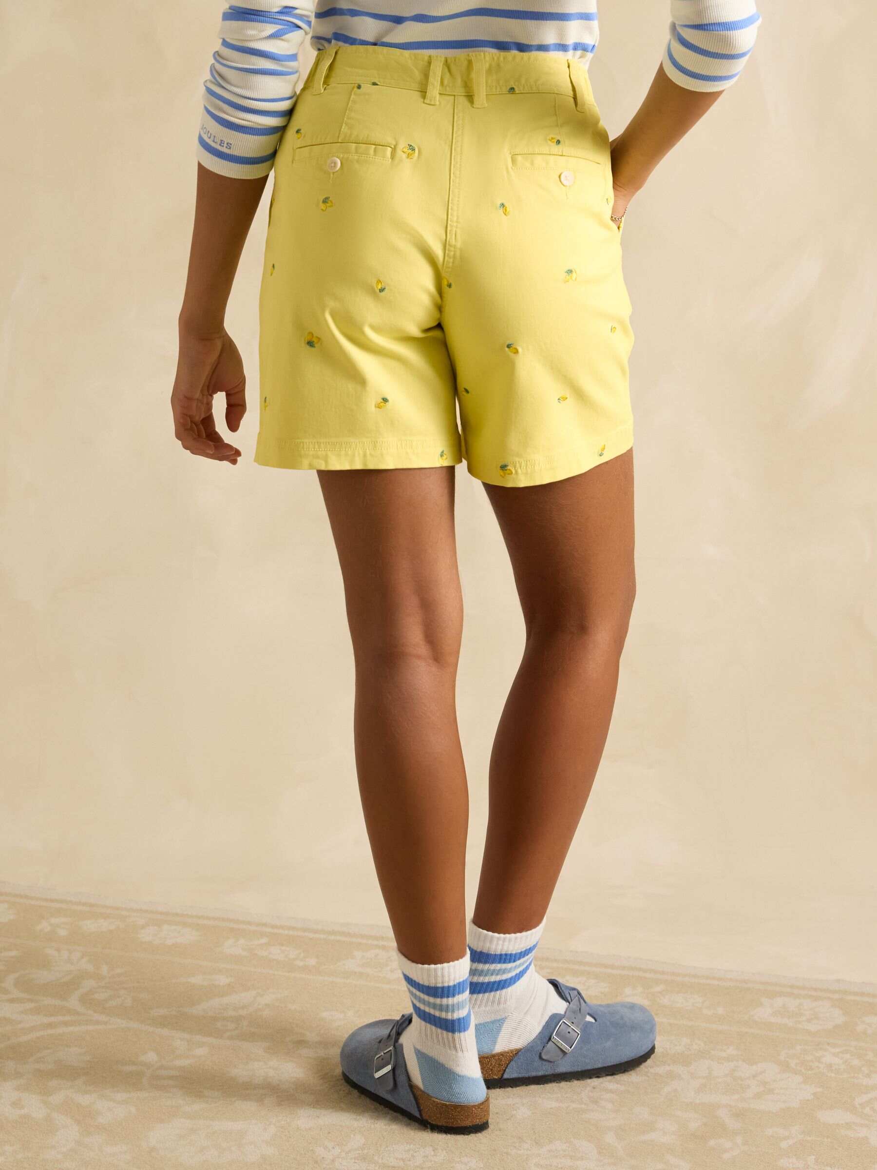 Yellow Lemon Embroidered Chino Shorts