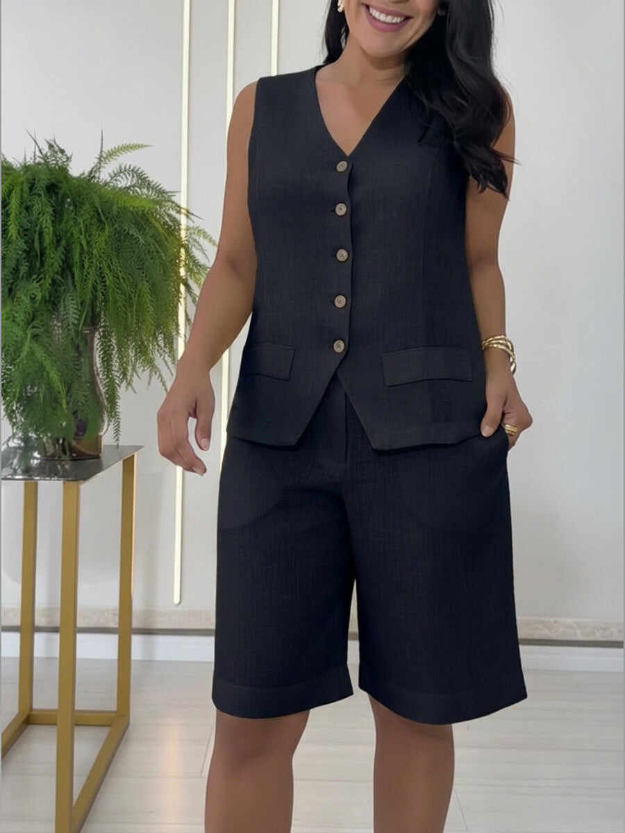 🔥Summer Arrivals🌟Casual Linen And Cotton Vest And Bermuda Shorts Two-piece Set