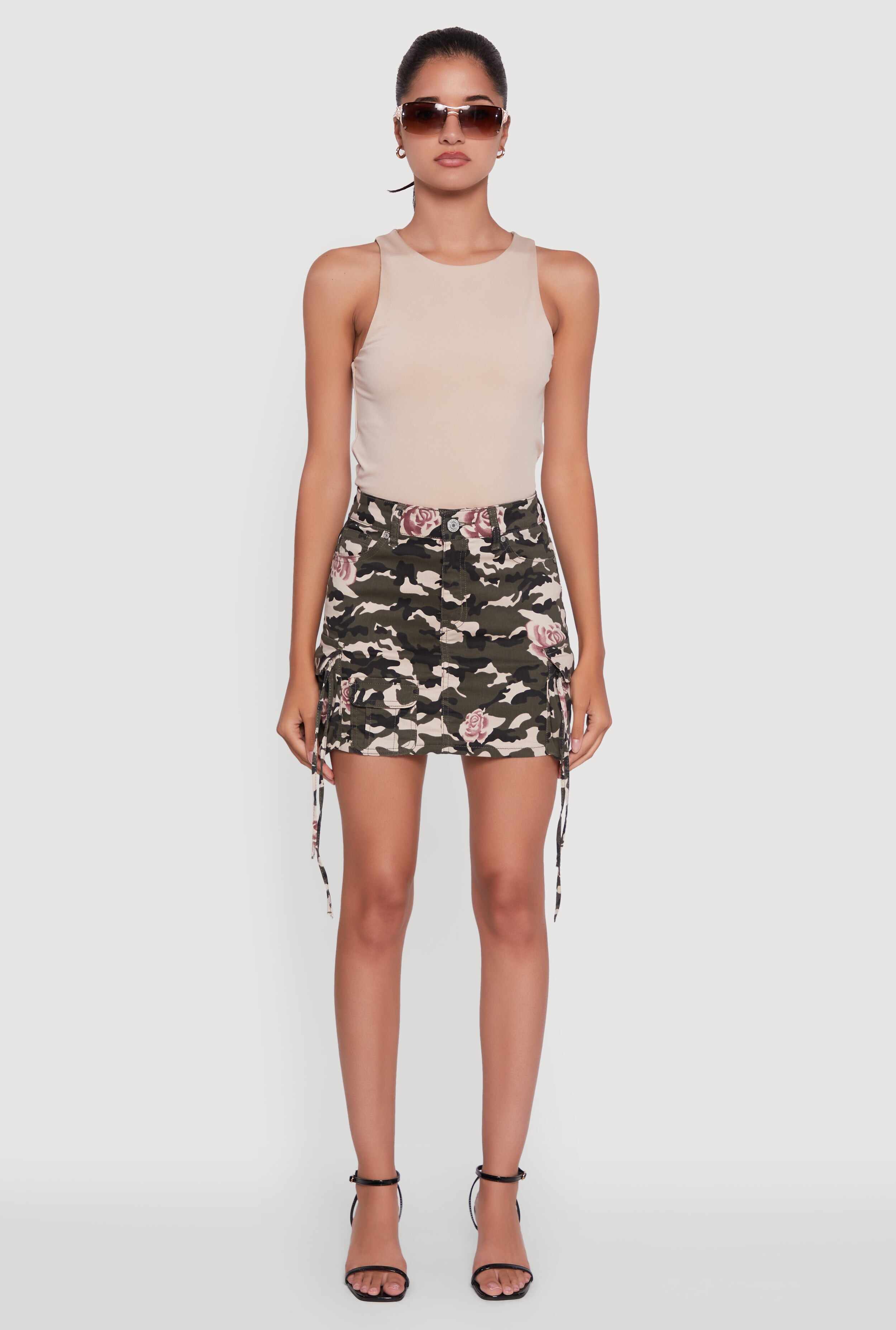 Floral Camouflage Cargo Pocket Mini Skirt