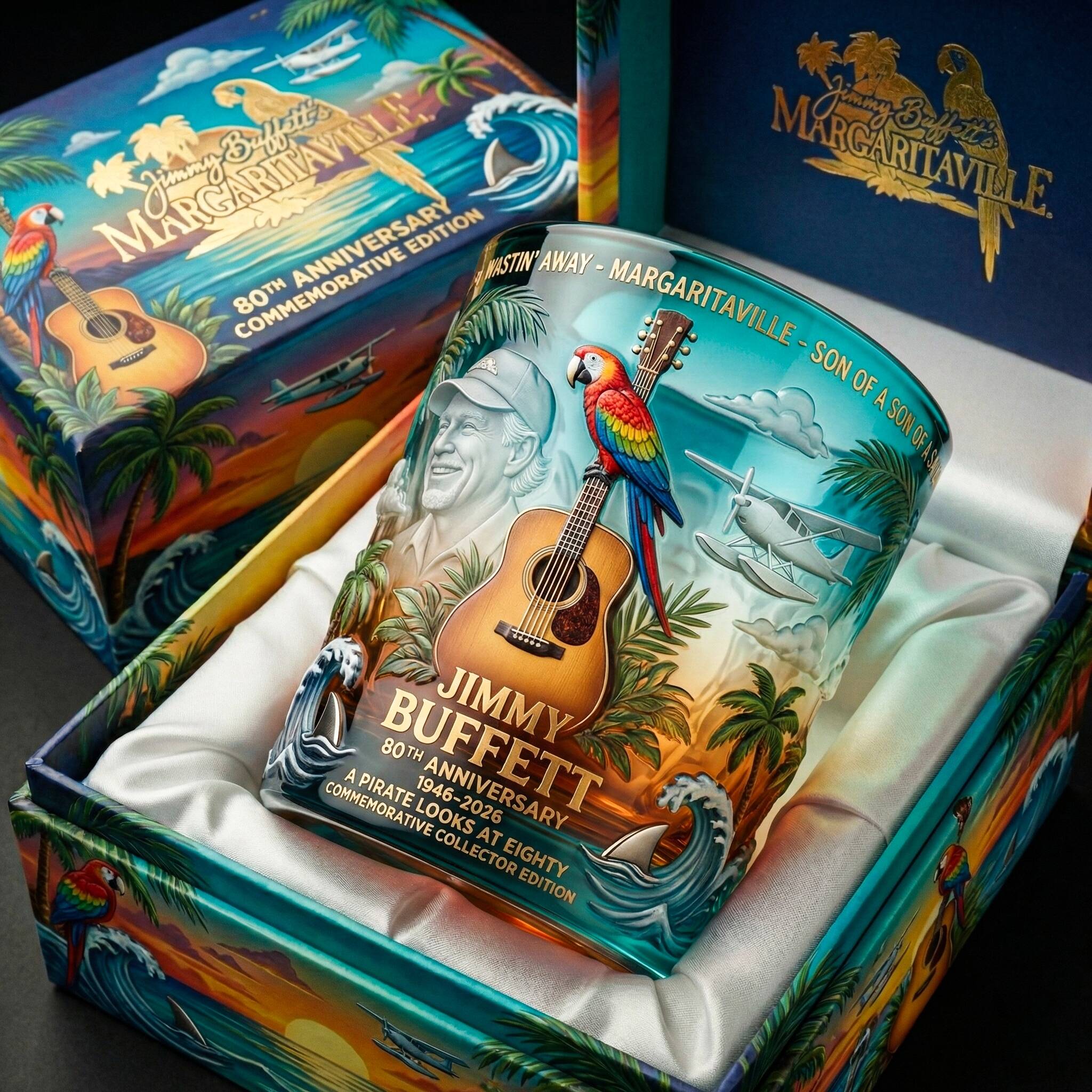 Jimmy Buffett 80th Anniversary Commemorative whisky glass