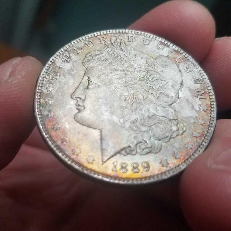 1889 Morgan Silver Dollar AU/BU with rainbow toning.lot#204 Regular 129