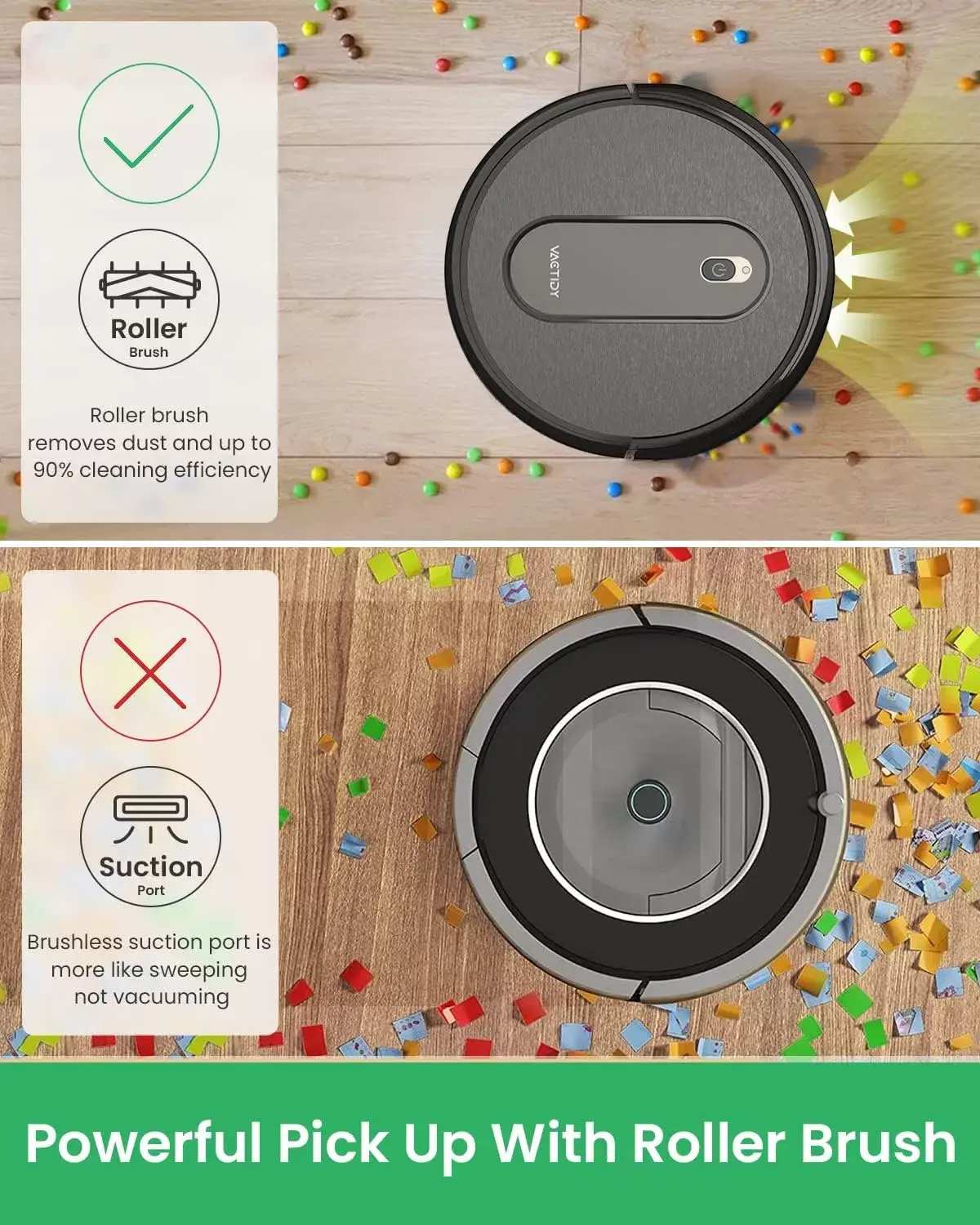 Vactidy T6 Robot Vacuum, Slim, Quiet, Automatic Self-Charging Robotic Vacuum Cleaner, Daily Schedule Cleaning, 2.4GHz WiFi/App/Alexa/Siri Control, Good for Pet Hair, Hard Floor and Low Pile Carpet