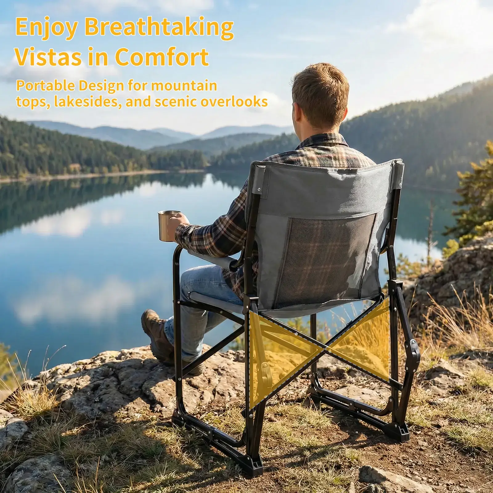 Rocker ,Folding Camping Chair, Padded High Back, Adjustable Lumbar Support, Extra Wide for Adults, 5000 LBS Steel Frame, Portable Outdoor