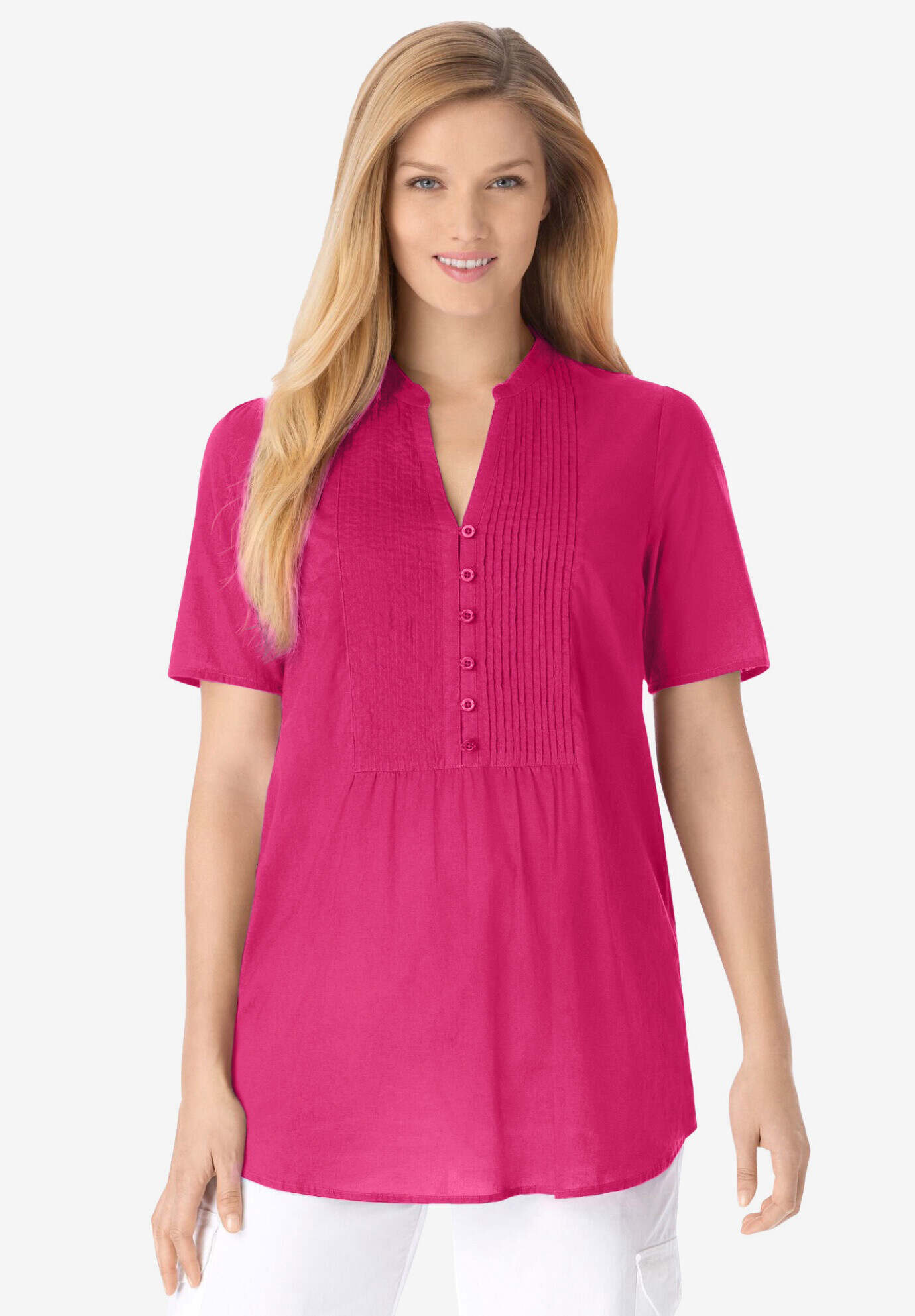 Pintucked Half-Button Tunic