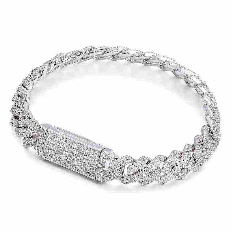 Test10mm S925 2 Rows Moissanite Cuban Link Bracelet