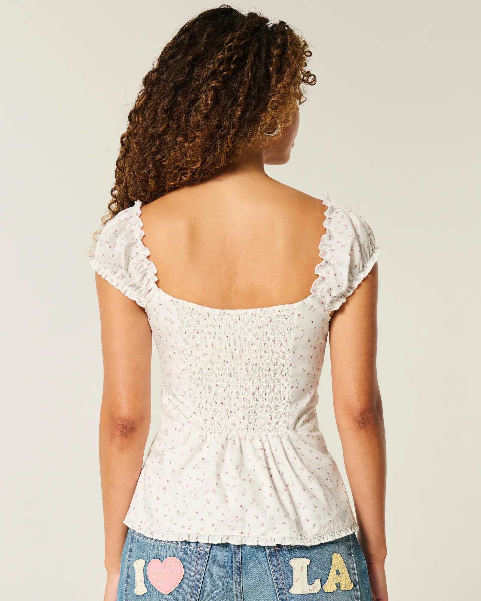 Linen-Blend Tie-Front Peplum Top