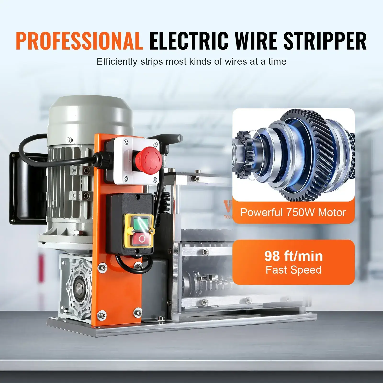 Automatic Wire Stripping Machine,0.06''-1.26'' Electric Motorized Cable Stripper, 750 W, 98 ft/min Wire Peeler with Visible Stripping Depth Reference, 10 Channels for Scrap Copper Recycling Heavy Duty Tool