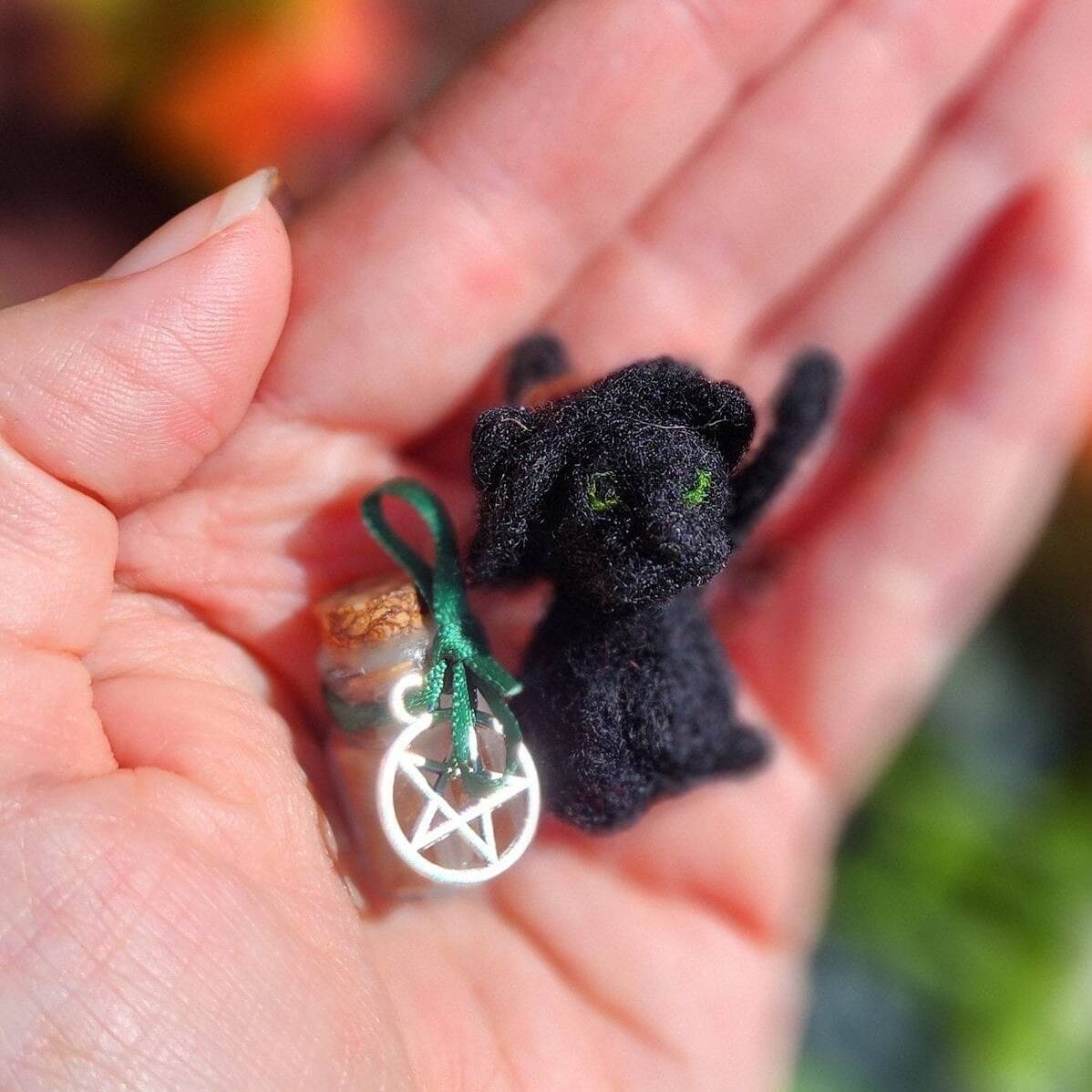 Luck spell with lucky black cat, miniature cat gift for cat lovers