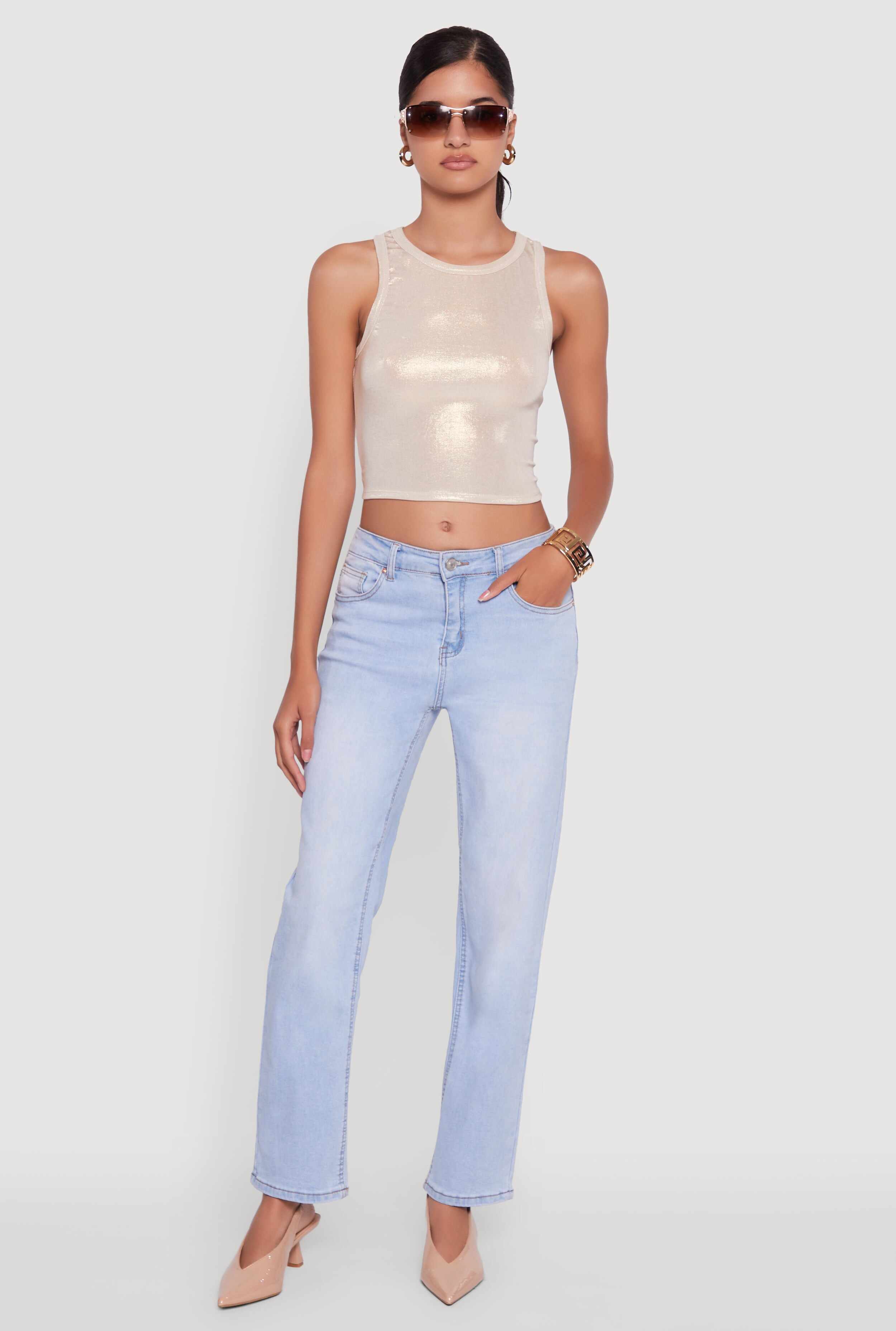 Metallic Sleeveless Crop Top