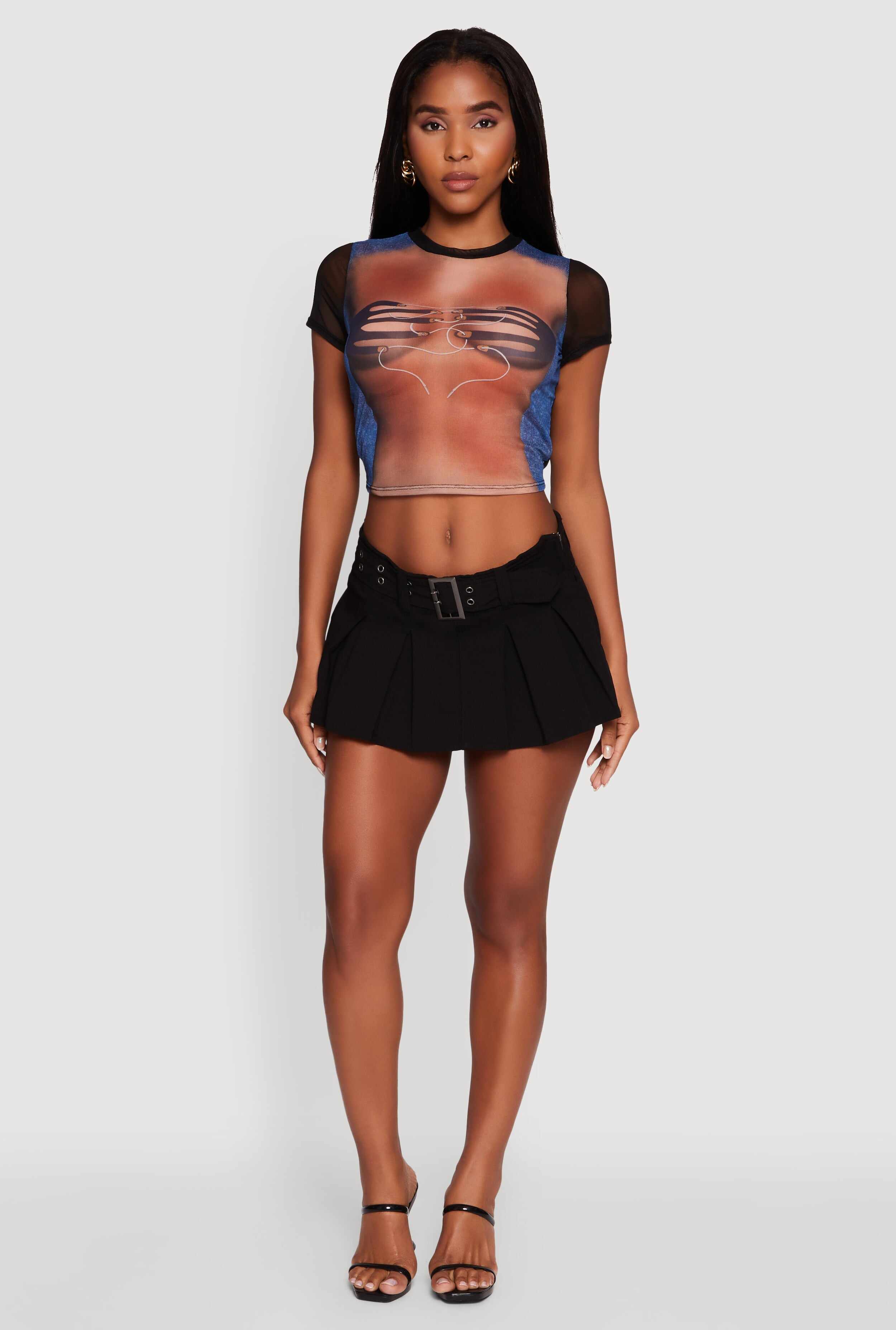 Mesh Graphic Print Crop T-Shirt