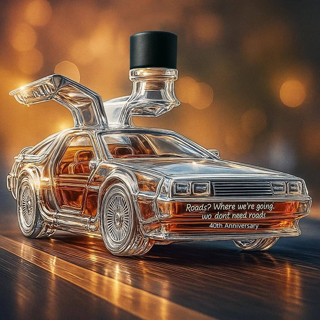 Back to the Future DeLorean 40 Anniversary Whiskey Bottle