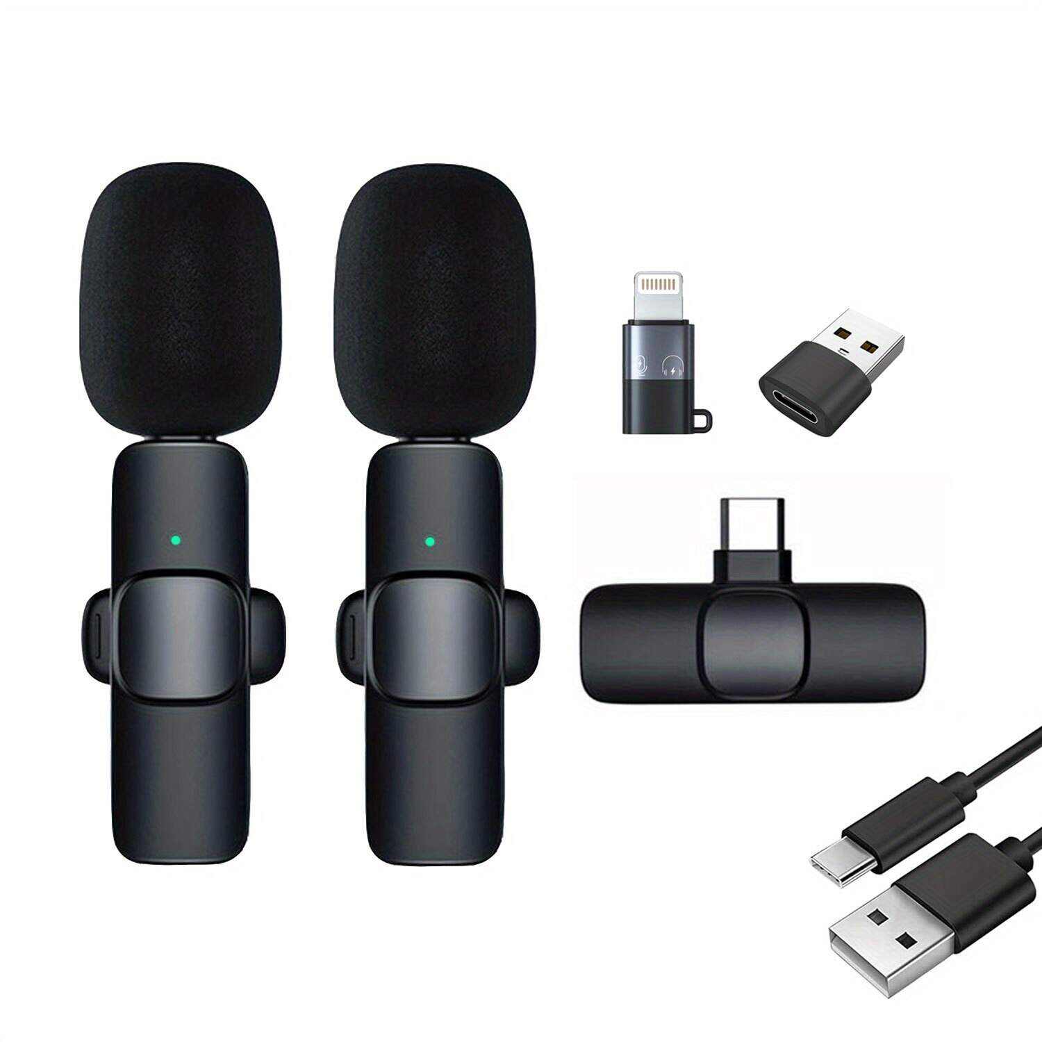 2-in-1 & 1-in-1 Professional Wireless Lavalier Microphone Plug & Play For Iphone Ipad Android USB-C Phone Laptop For USB PC Audio Video Recording Microphone For  Interviews / Vlog Live Podcast / Suitable For Holiday Gifts For Men/women/friends