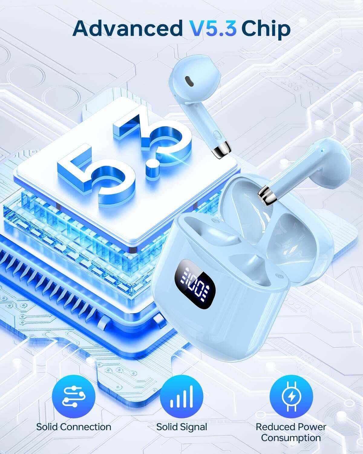 Wireless Earbuds, Bluetooth 5.3 Headphones 40Hrs Playtime with Charging Case, IPX5 Waterproof Stereo in-Ear Earphones with Microphone for iOS Android Cell Phone Sports Workout, Black