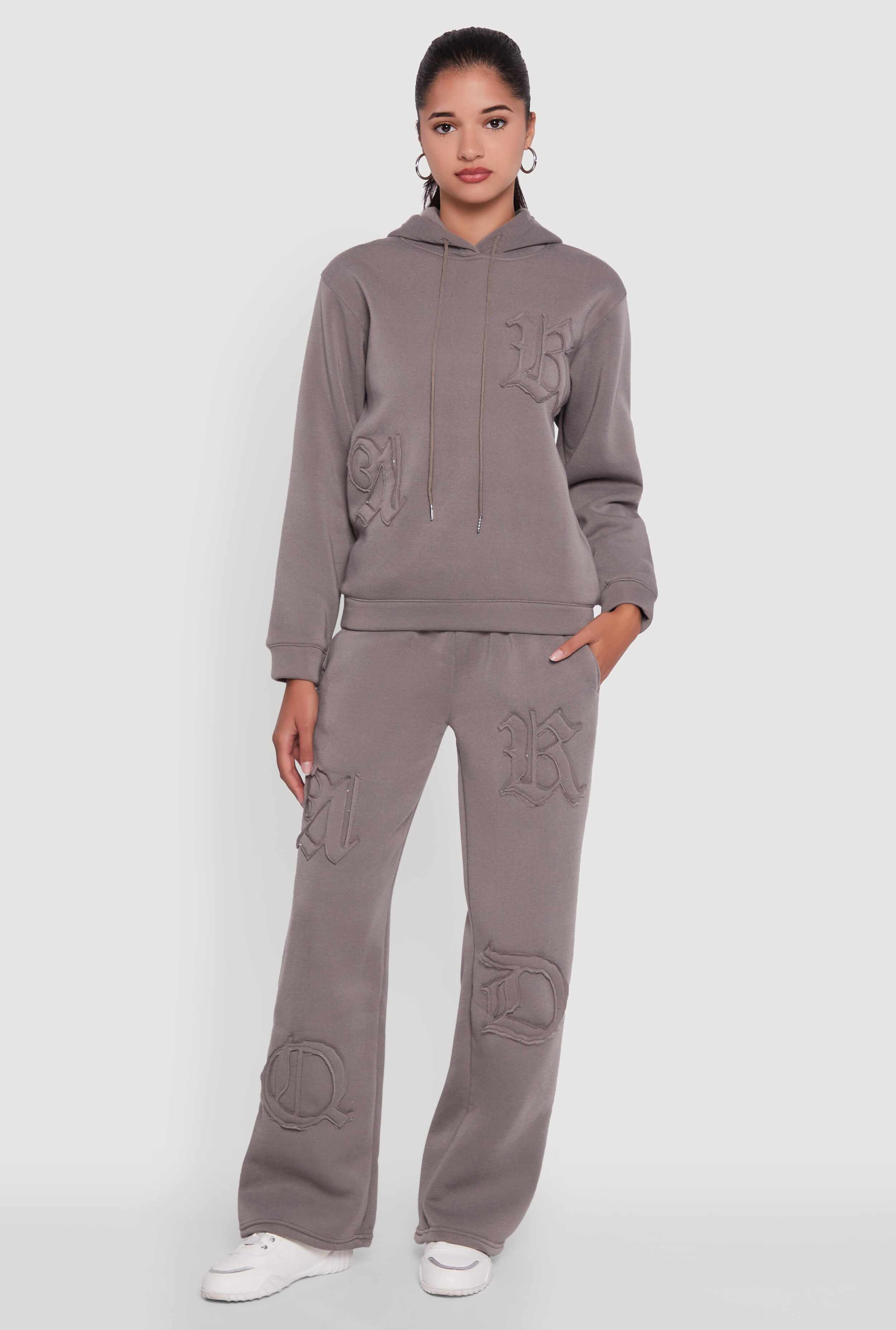 Letter Detail High Waisted Wide Leg Sweatpants