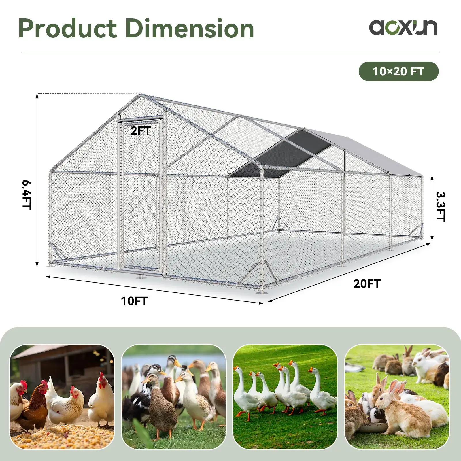 Chicken Coop Metal Large Cover Wire，spire Peak Roof Security Lock Waterproof Outdoor Poultry Enclosure for Yard & Farm Metal Poultry Coop Chicken Cage Enclosed Enclosed Poultry Hutch