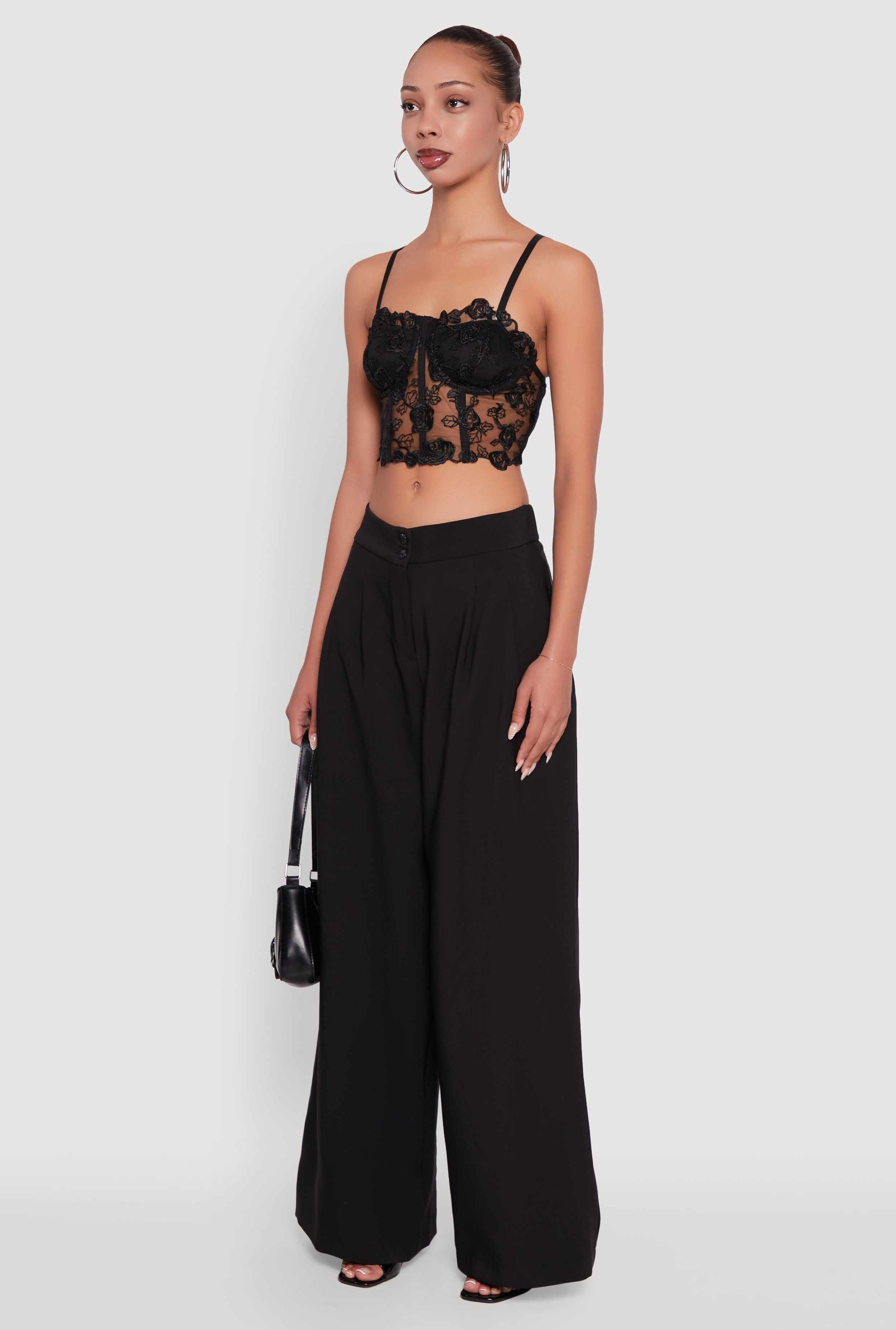 Floral Embroidered Mesh Crop Bustier Top