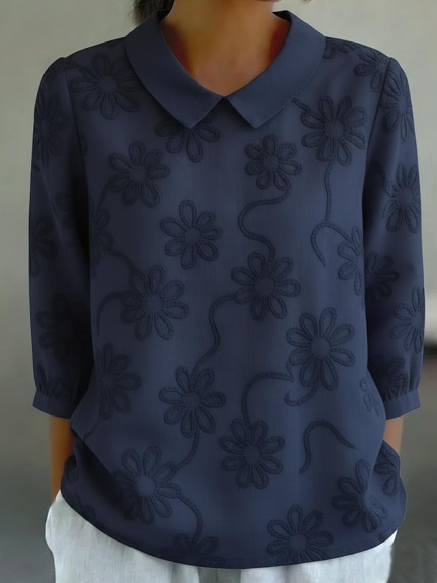 🔥Summer Arrivals🌟Romantic Floral Embroidered Peter Pan Collar Shirt Blouse