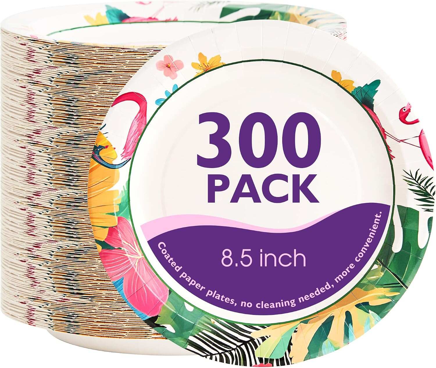 Disposable Paper Plates 8.5 Inch 300 Count, Soak Proof and Cut Resistant Heavy Duty Paper Plates Bulk for Parties, Picnics, Camping, and Everyday Meals