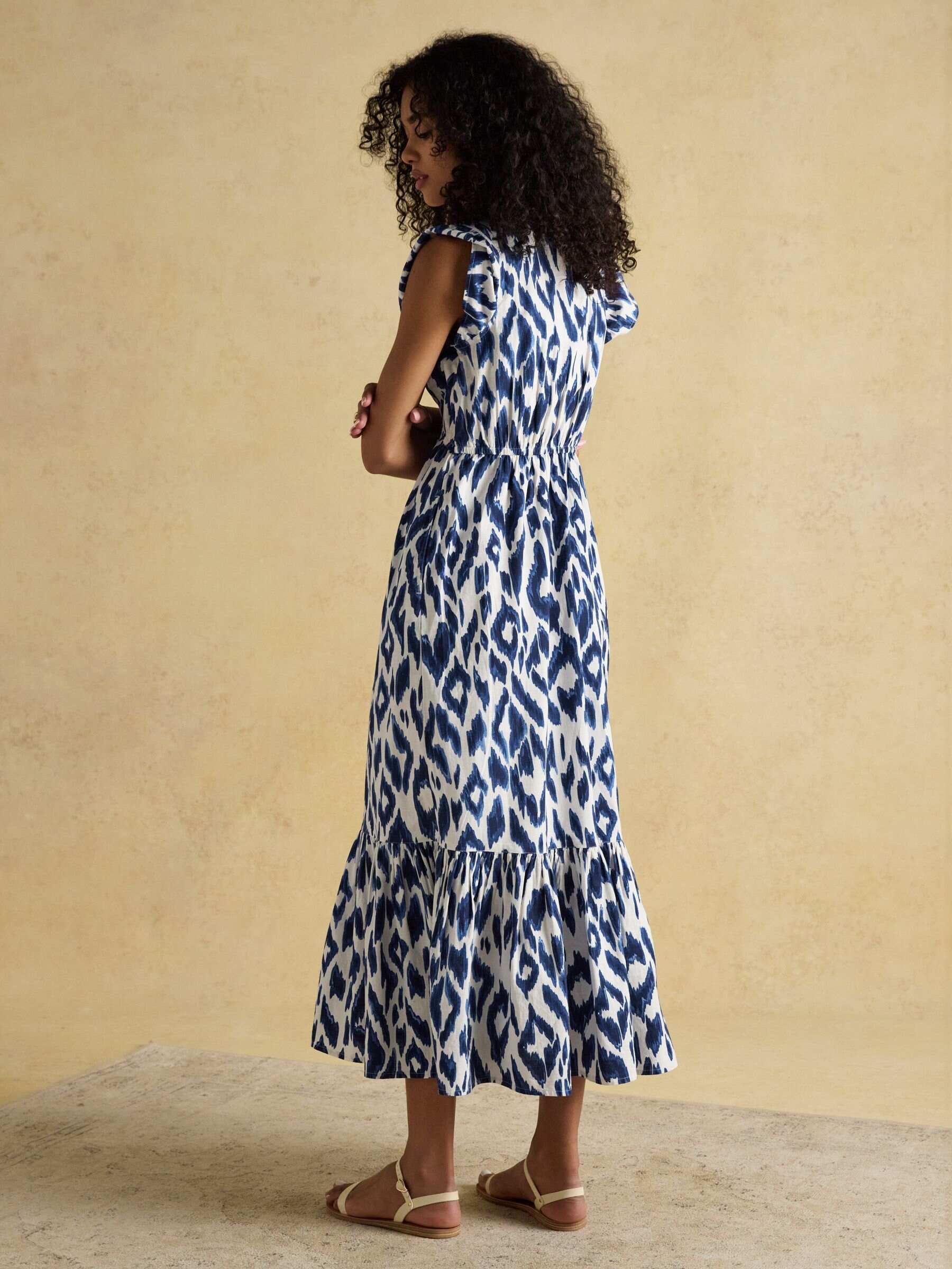 Winnie Blue/White Frill Shoulder Dress
