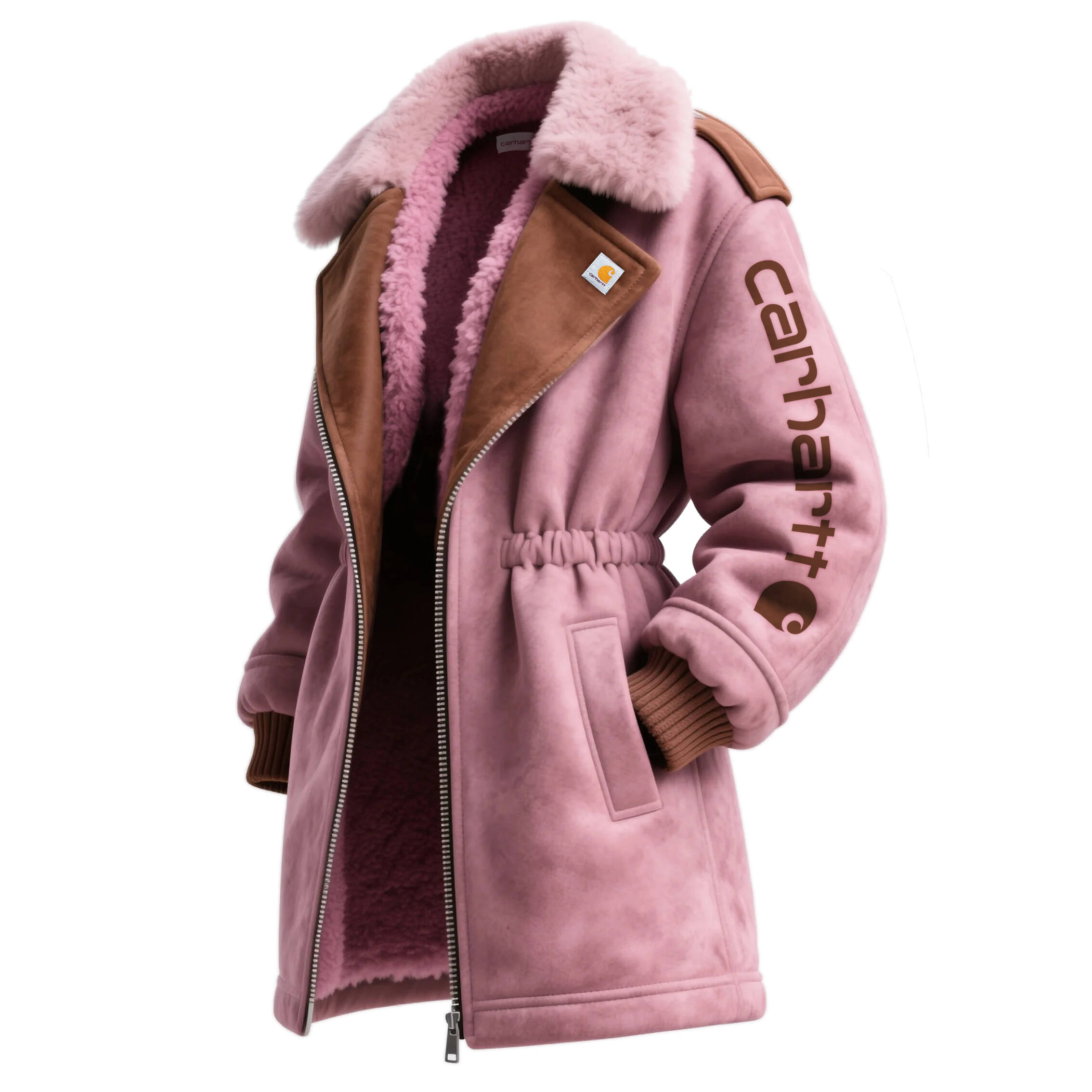 Women's Retro Suede Contrast Color Splicing Jacket Lambswool Lining Thickened Mid-Length Jacket