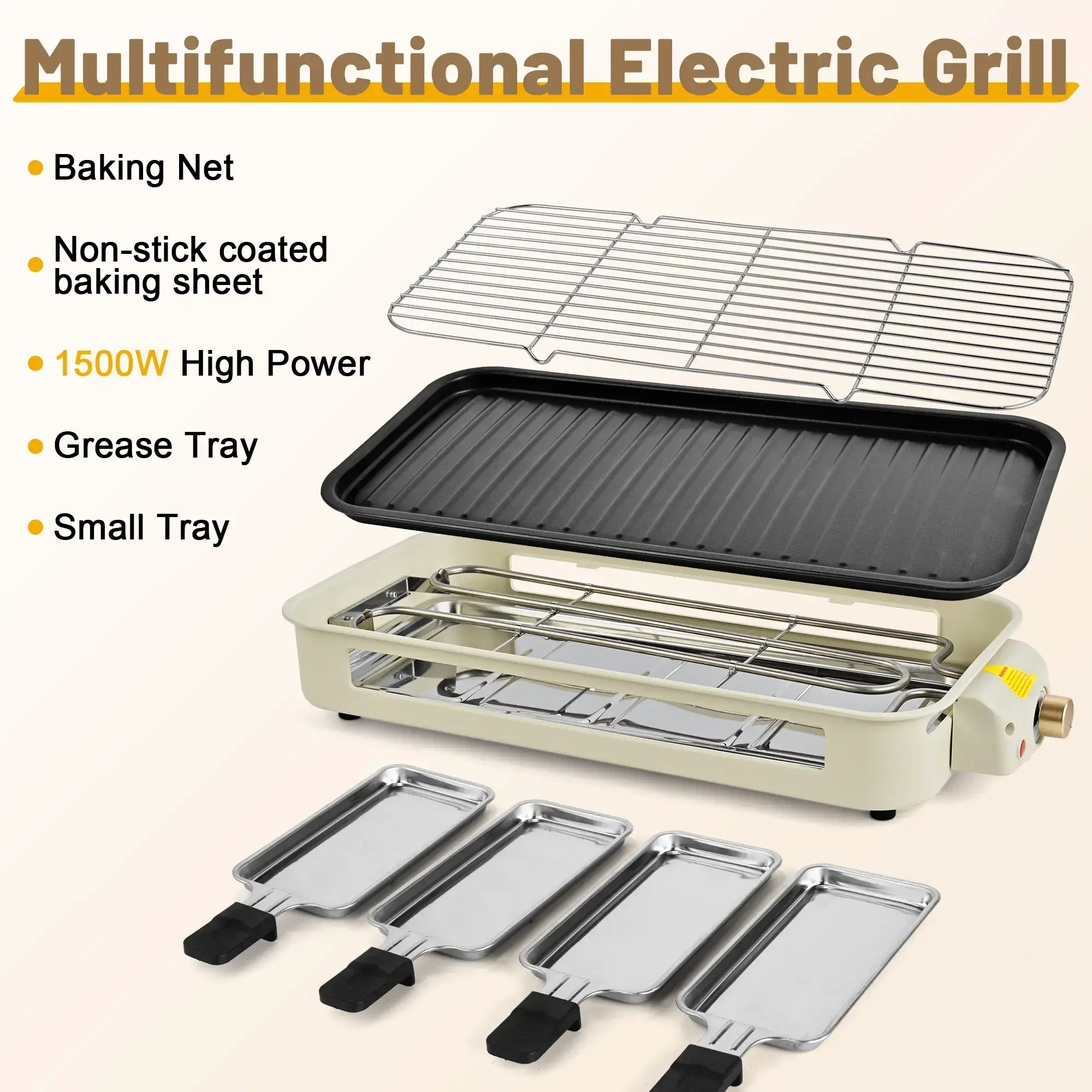 Pukomc Electric Indoor Grill,2 in 1 Indoor Grills for Kitchen with Grill Net & Non-Stick Cooking Removable Plate