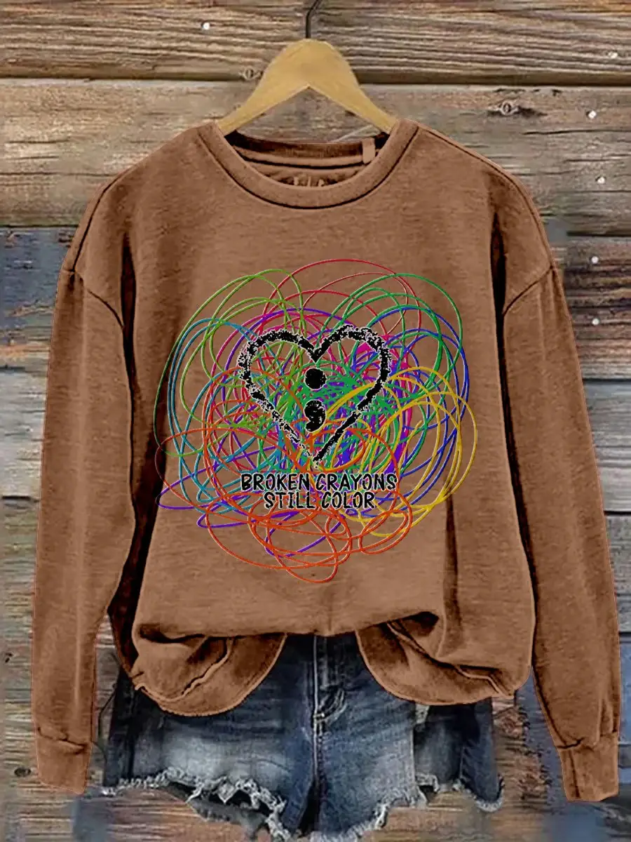 Broken Crayons Still Color Print Casual Sweatshirt