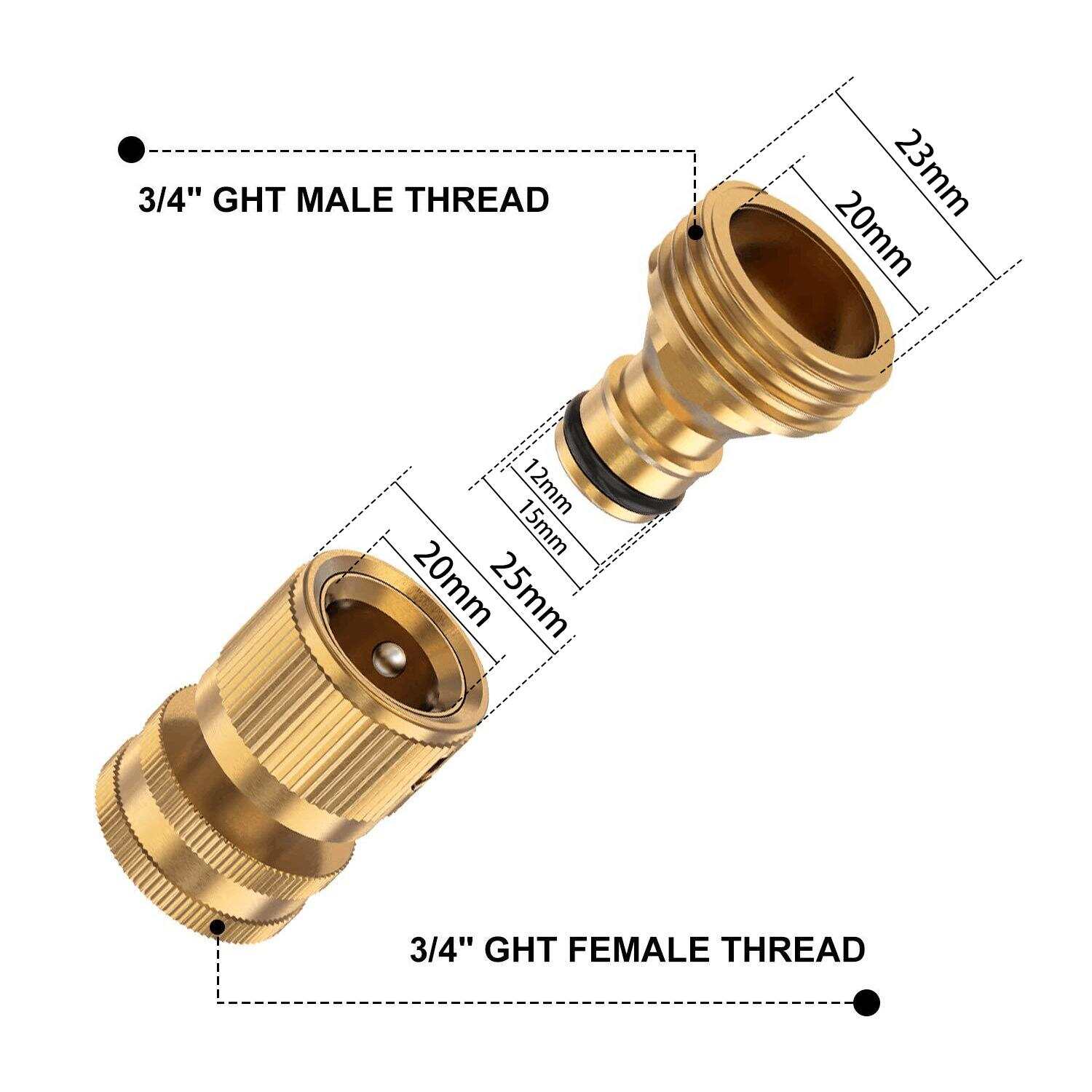 Garden Hose Quick Connector, 1 Set Solid Brass 3/4 Inch GHT Thread Fitting, No-Leak Water Hose Female & Male Adapter, Garden Hose Connectors, Summer Gardening Tool Accessories