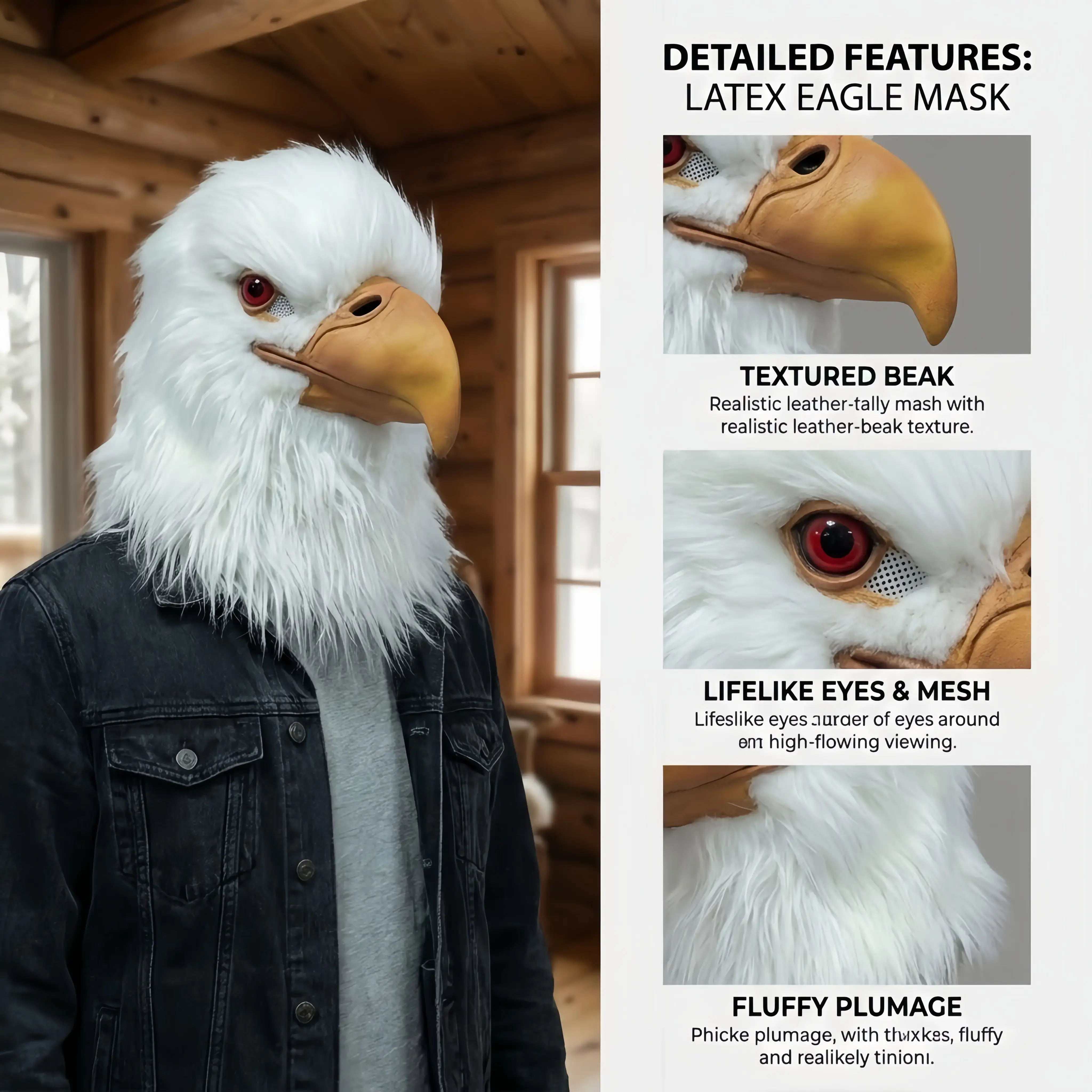 PATYGR White Eagle Mask Animal Head Cover for Halloween Cosplay Rave Party Realistic Latex Animal Bird Mask Prank Props Accessories