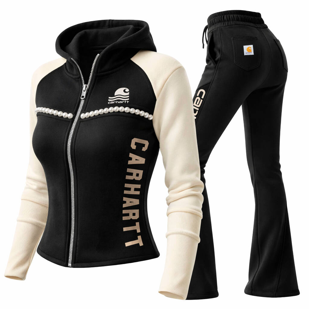 Pink Fleece Women's Hoodie & Sweatpants Set with Pearl Trim and Full Zip Design