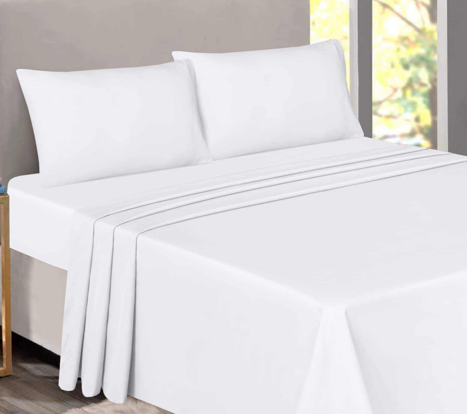 [White]100% Cotton Sheets - Soft & Breathable Sheet Set - 4 Pieces