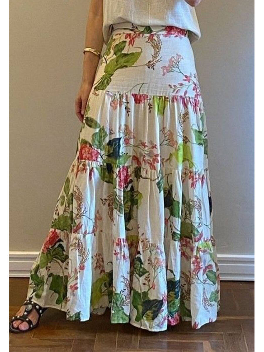 🔥Summer Arrivals🌟Women's Floral Print Linen And Cotton Half-skirt