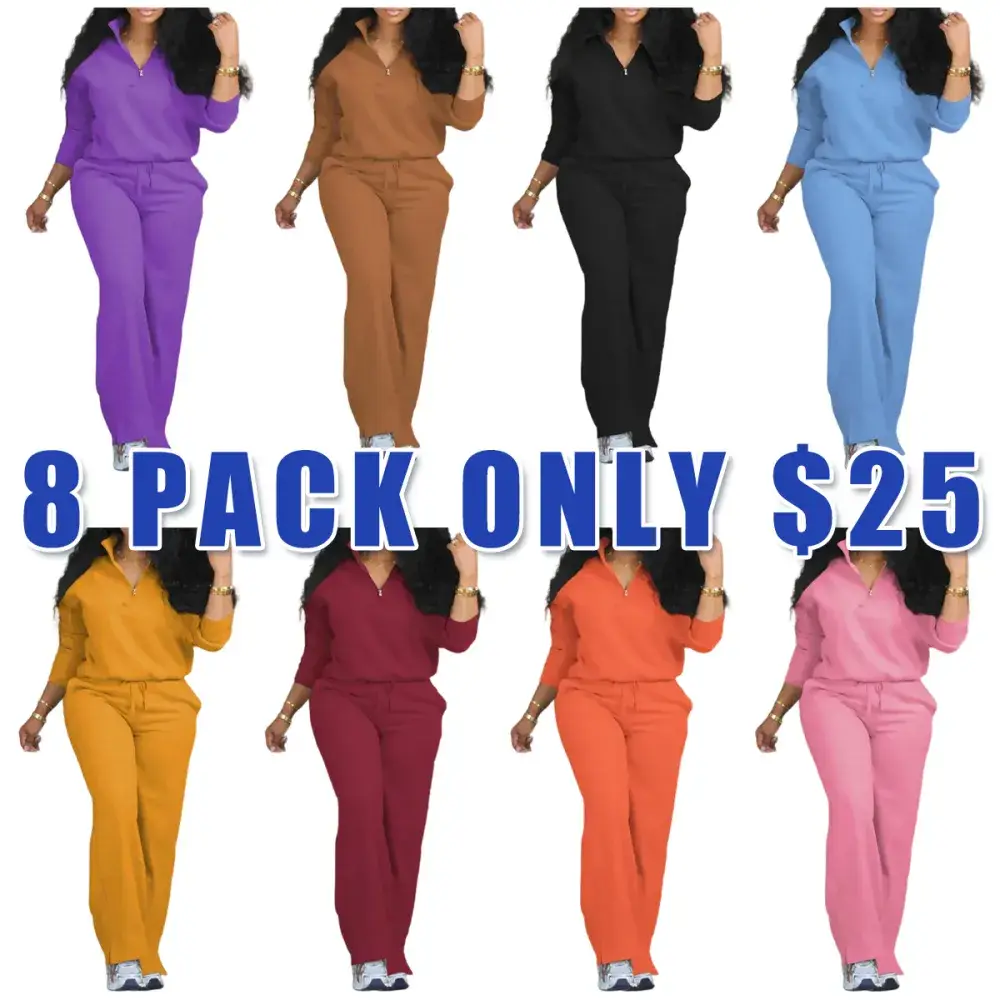 Women's Solid Half Placket Split Hem Pants Set