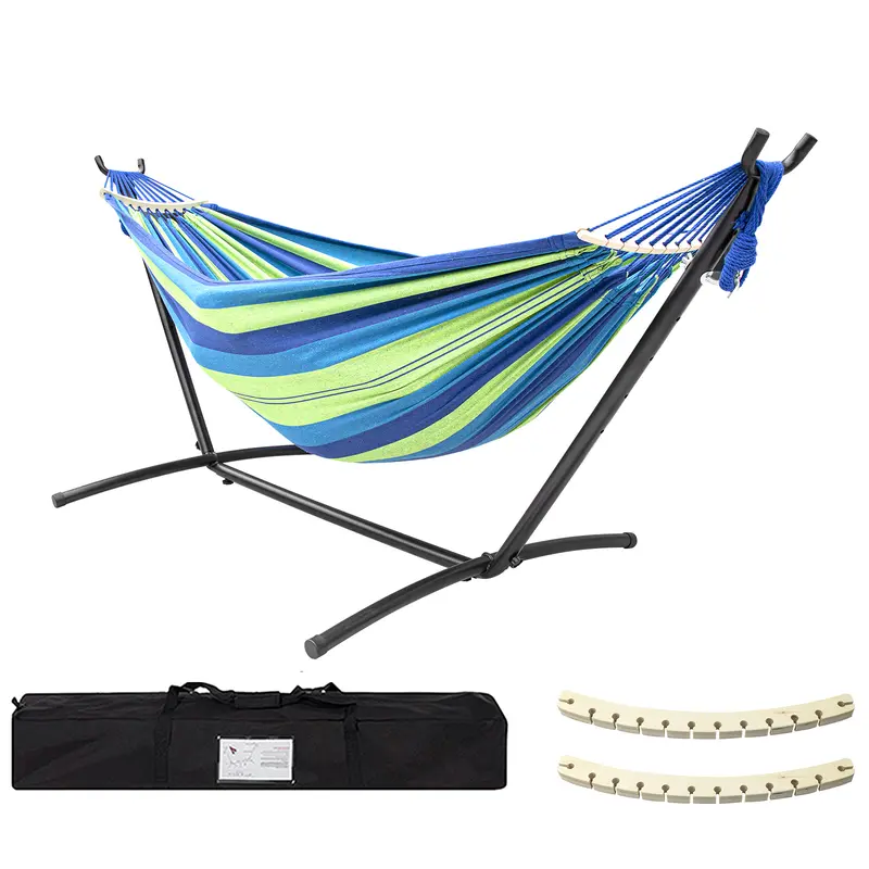 Hammock with Heavy Duty Steel Stand, 450lb Weight Capacity, Carry Bag & Anti-Roll Balance Beams Included