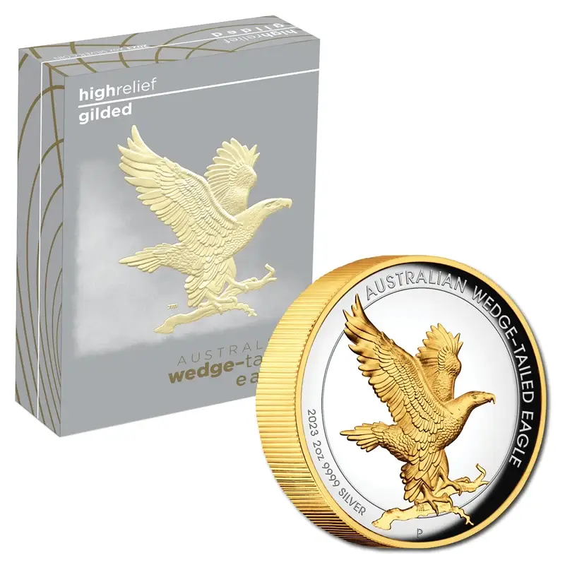 2023 $2 Australian Wedge-tailed Eagle 2oz Silver Proof High Relief Gilded Coin