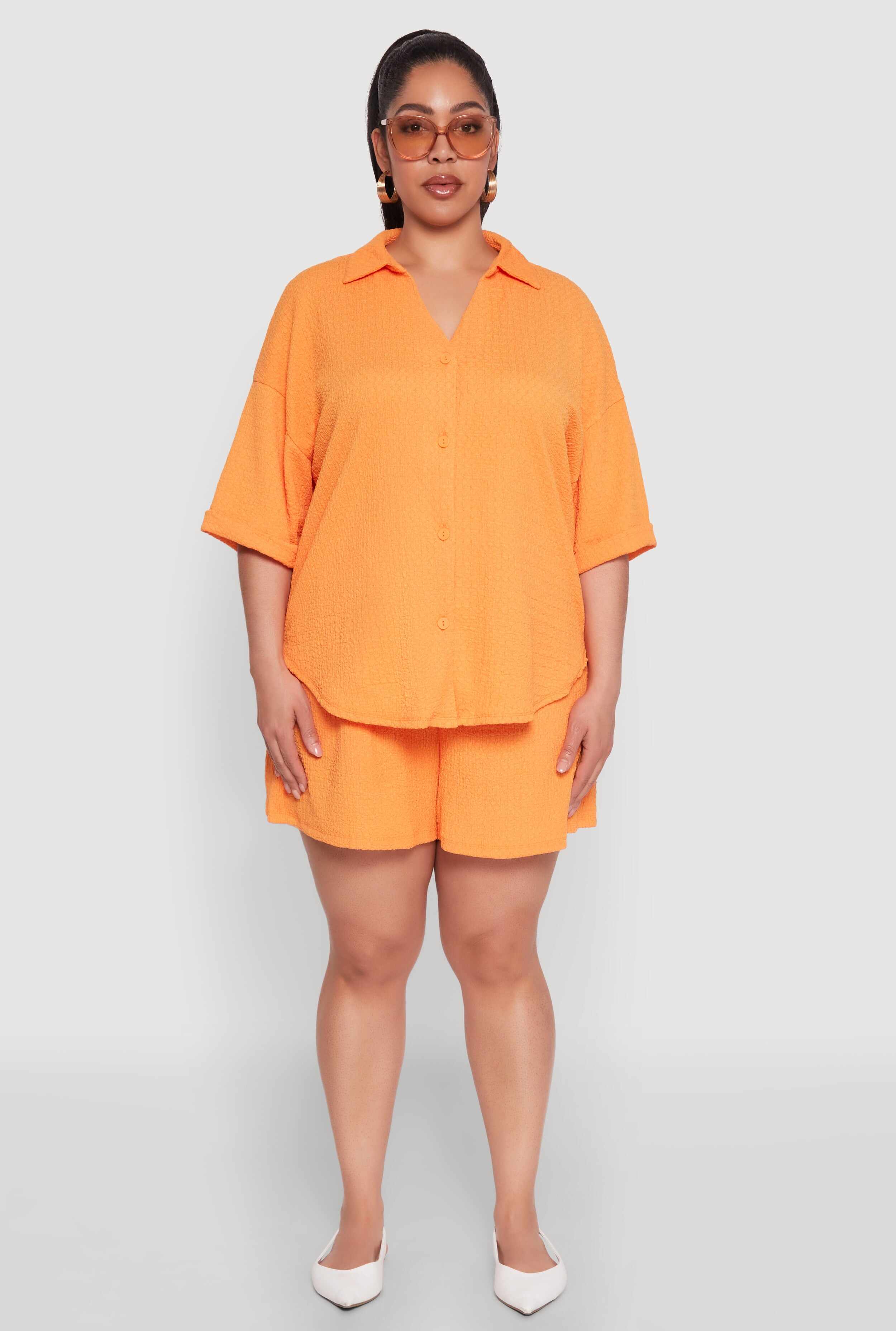 Plus Size Textured Knit Oversized Shirt