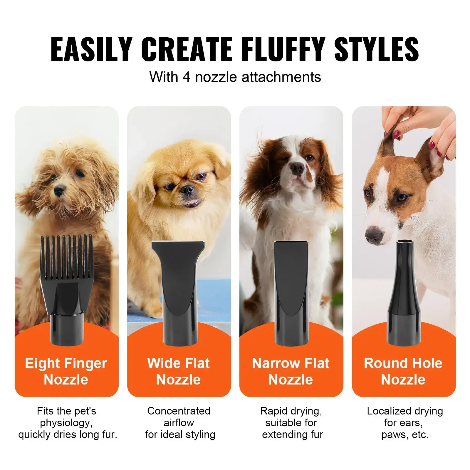 Portable 2000W Pet Dog Blow Dryer, 2.7HP Adjustable Speed & Temperature Control Pet Grooming Dryer with 4 Nozzles & Extendable Hose, Ideal Holiday Gift for Dog Owners