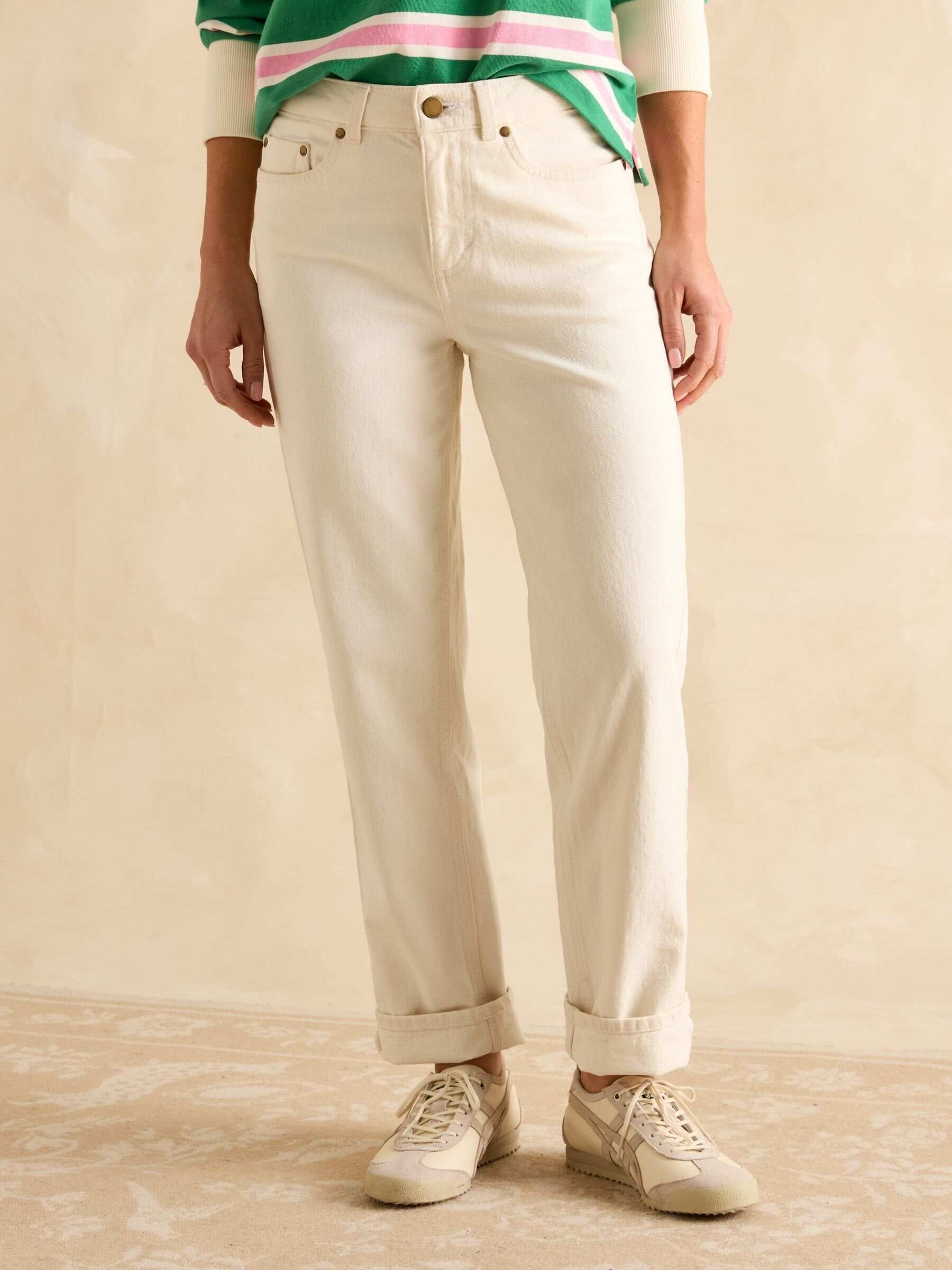 Ecru Straight Fit Mid Rise Jeans