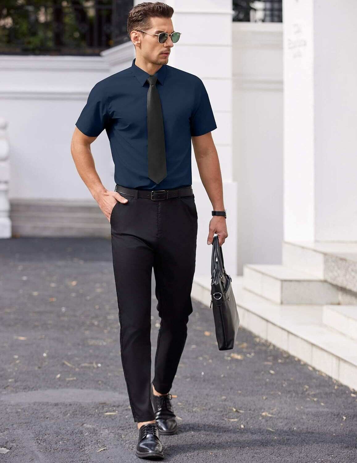 Mens Short Sleeve Dress Shirts Wrinkle Free Casual Button Down Shirts Summer Untucked Dress Shirt