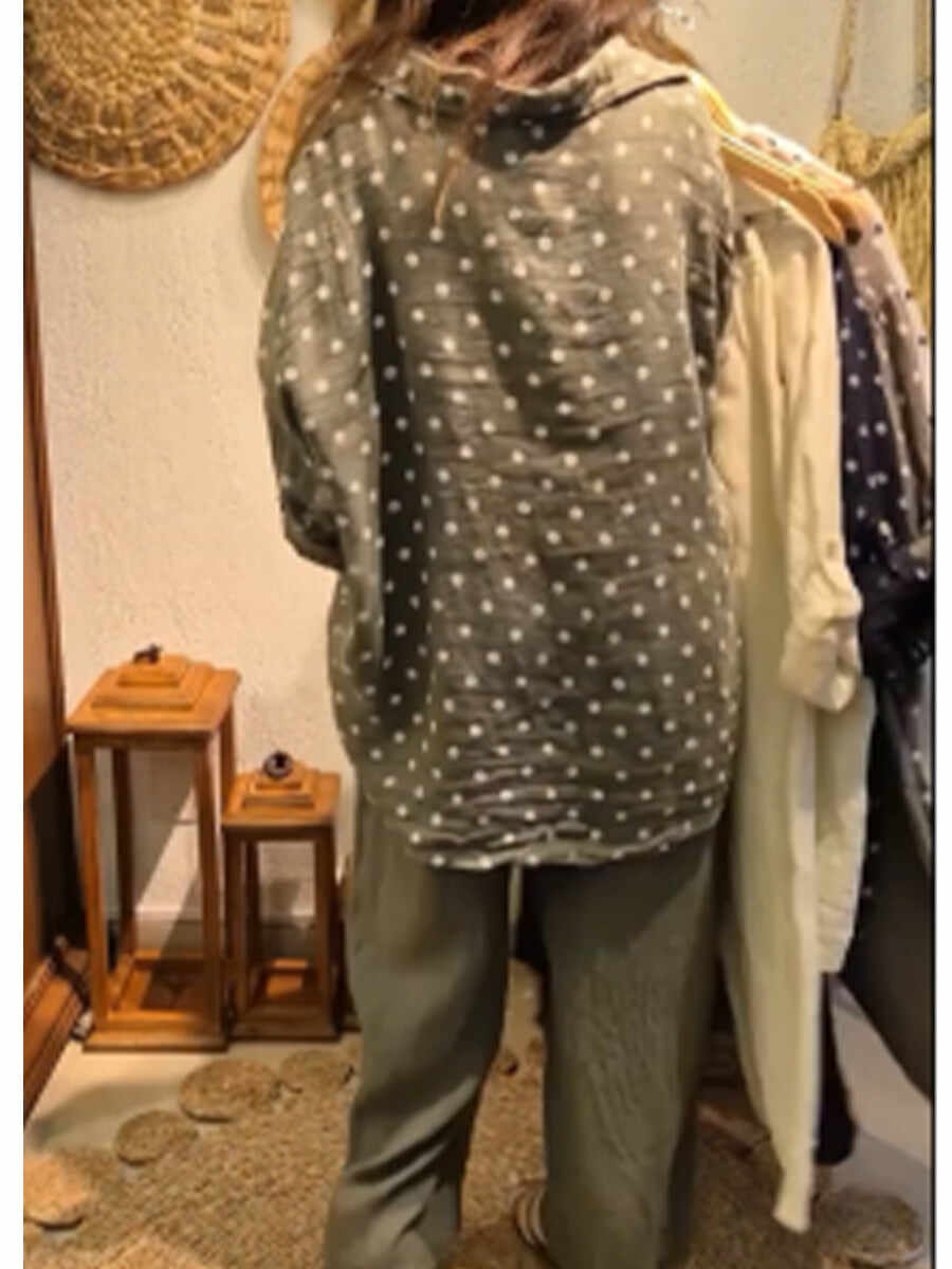 🔥Summer Arrivals🌟Casual Polka Dot Linen And Cotton Shirt And Trousers Two-piece Set